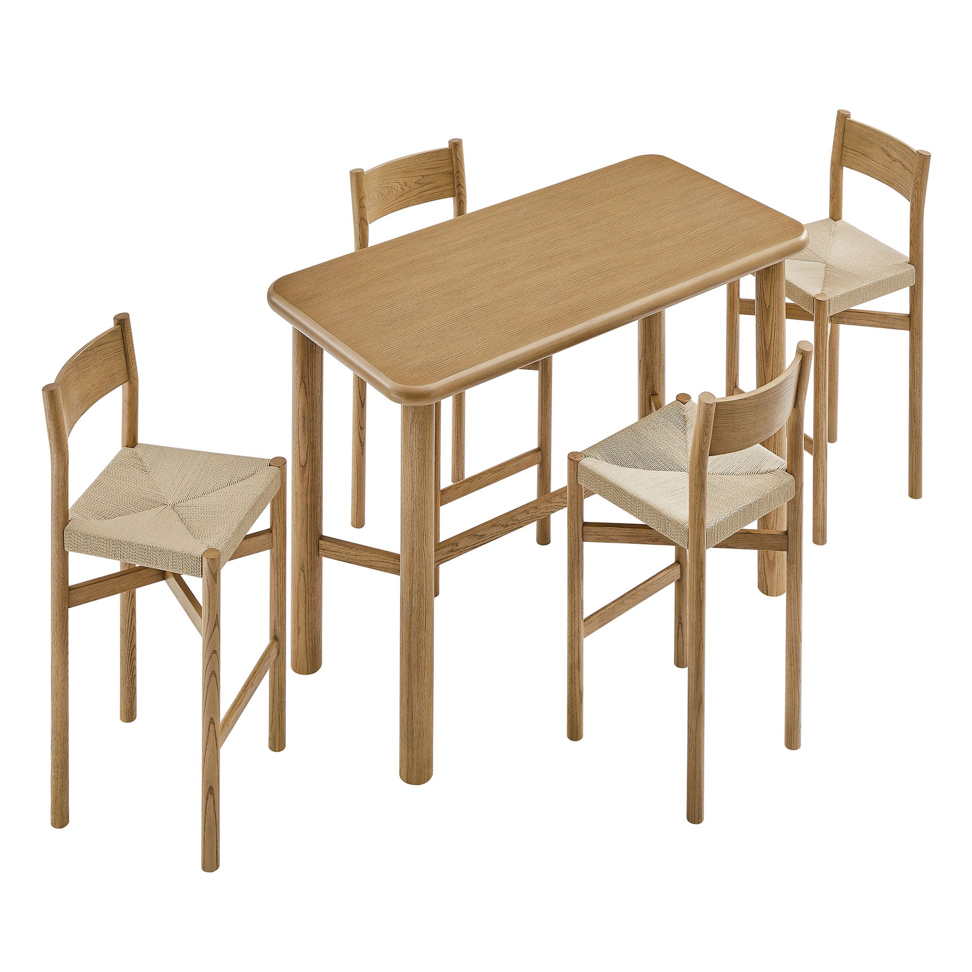 Alvia 5-Piece Rectangular Oak Wood Bar Table With Bar Stools Set by Modway