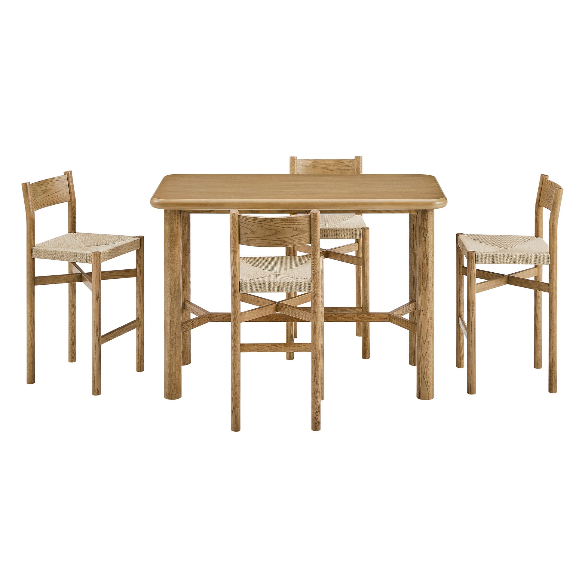 Alvia 5-Piece Rectangular Oak Wood Bar Table With Bar Stools Set by Modway