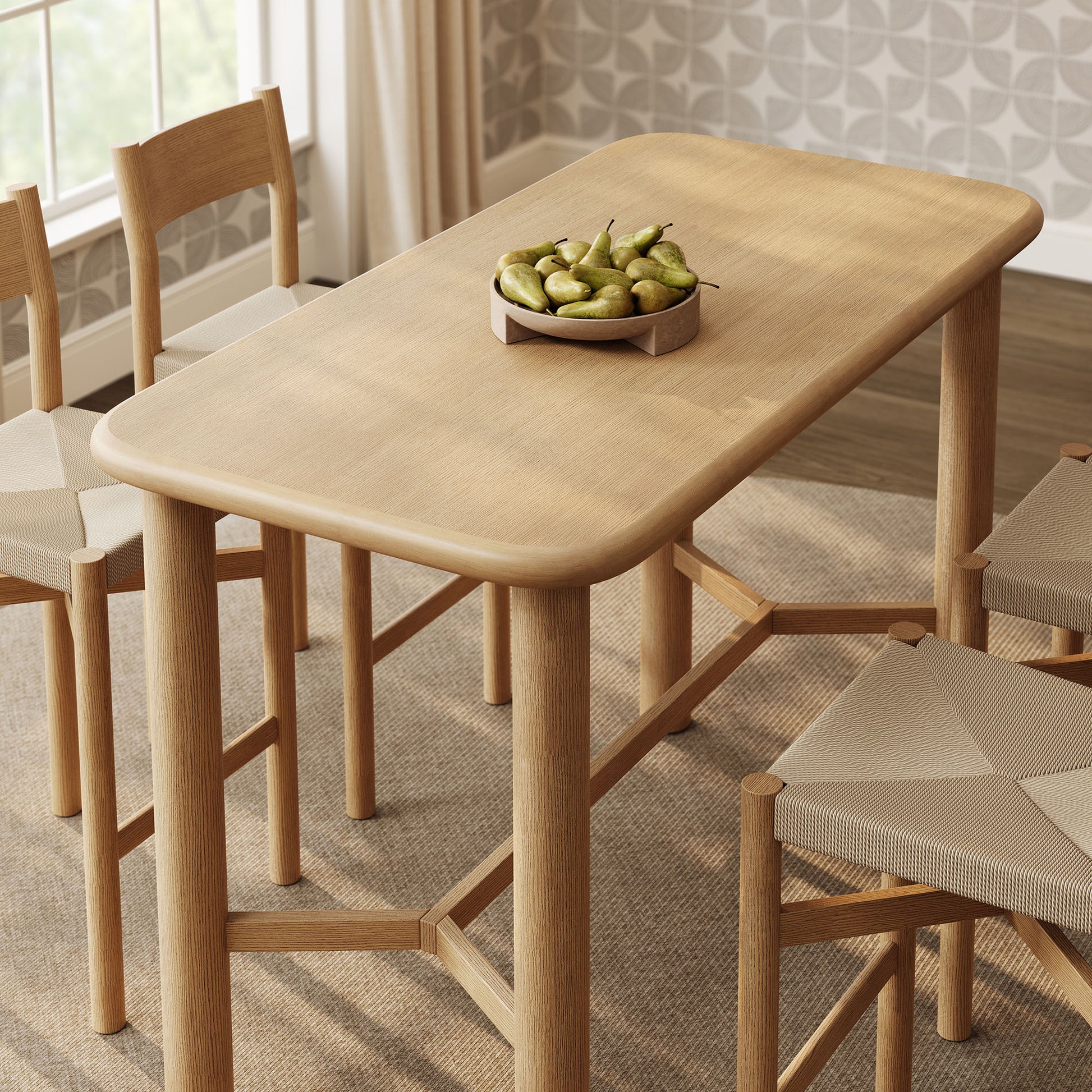 Alvia 5-Piece Rectangular Oak Wood Bar Table With Bar Stools Set by Modway
