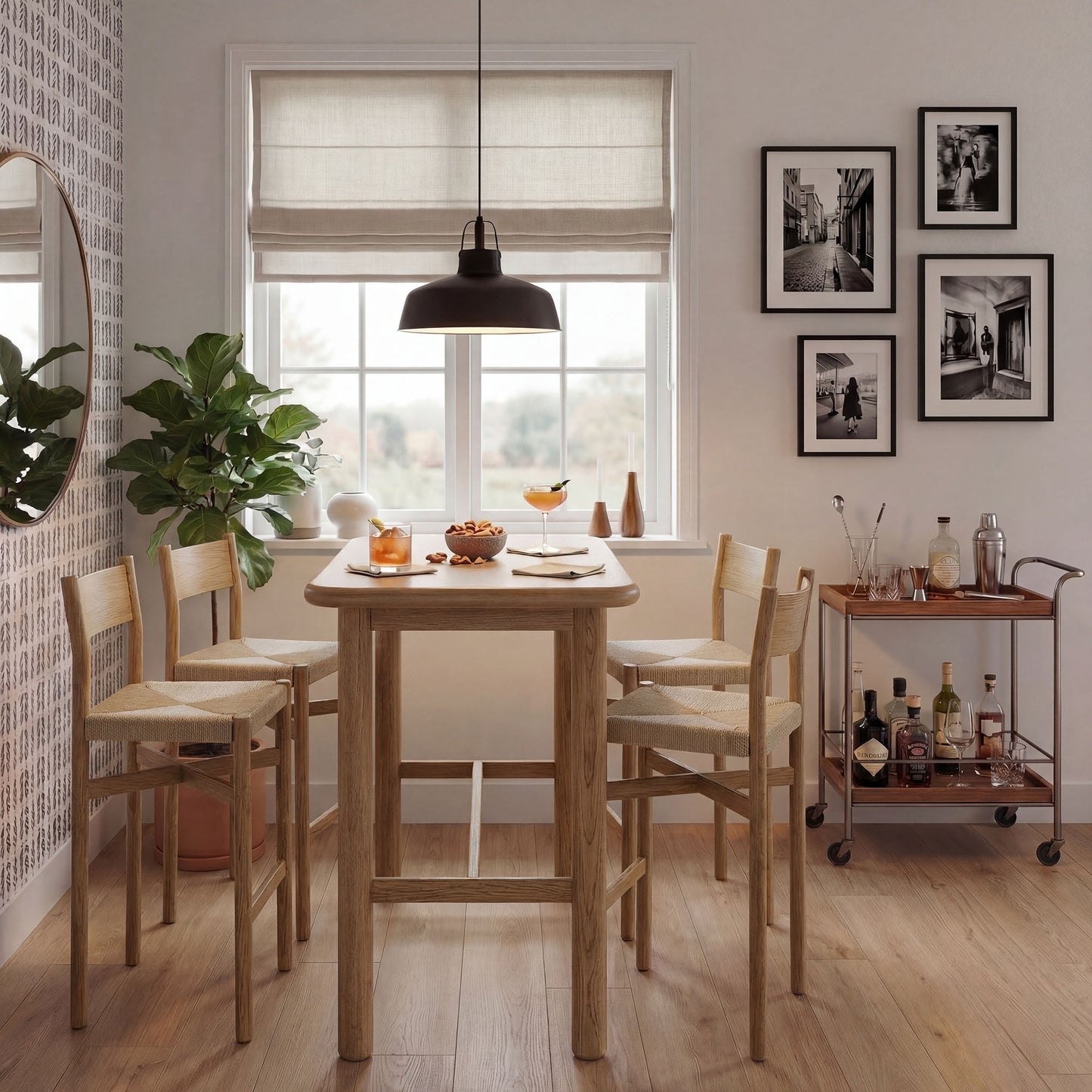 Alvia 5-Piece Rectangular Oak Wood Bar Table With Bar Stools Set by Modway