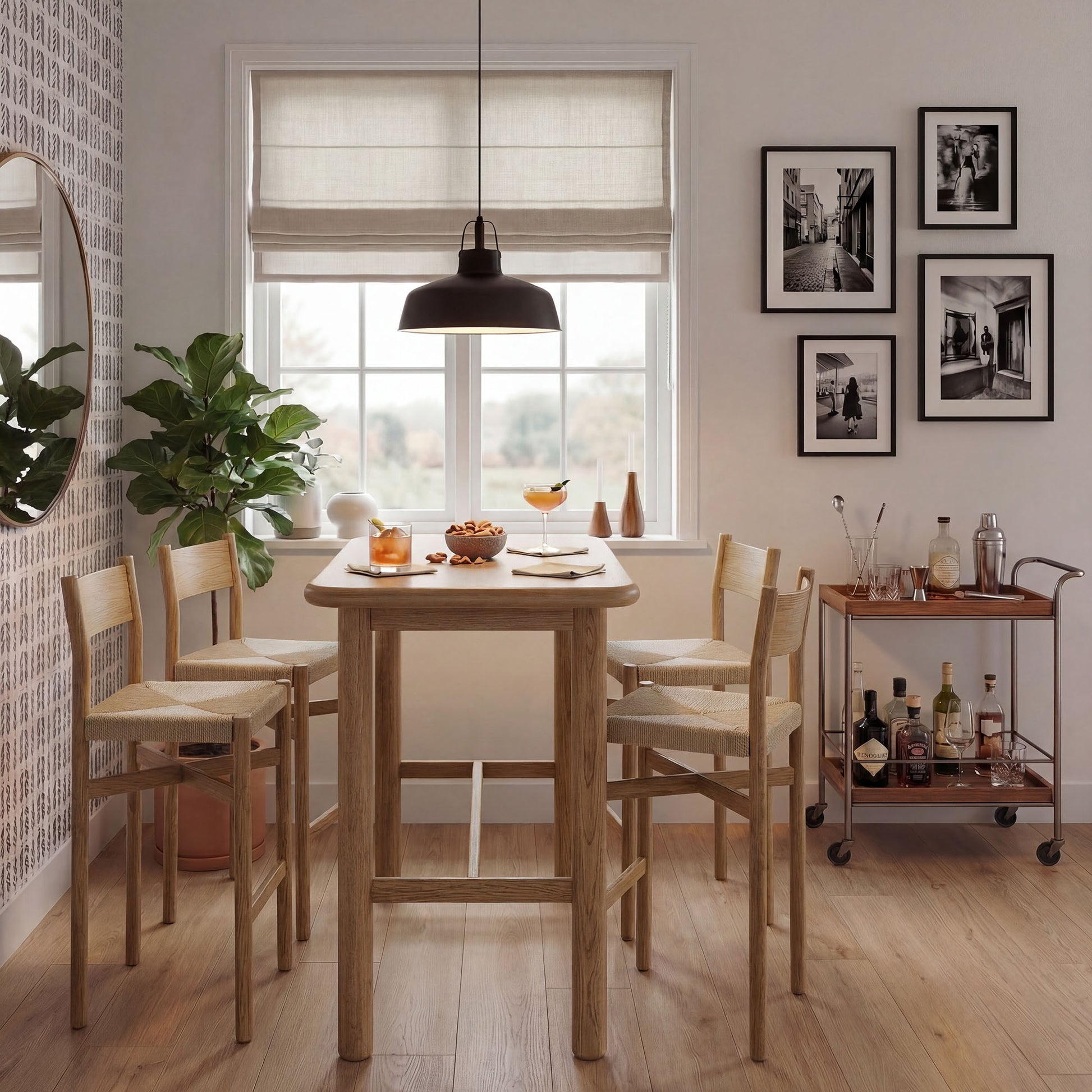 Alvia 5-Piece Rectangular Oak Wood Bar Table With Bar Stools Set by Modway