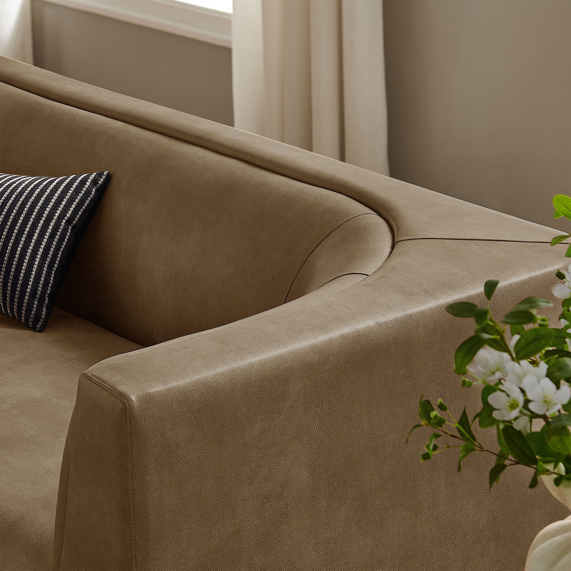 Hilda 86" Curved Back Vegan Leather Sofa by Modway