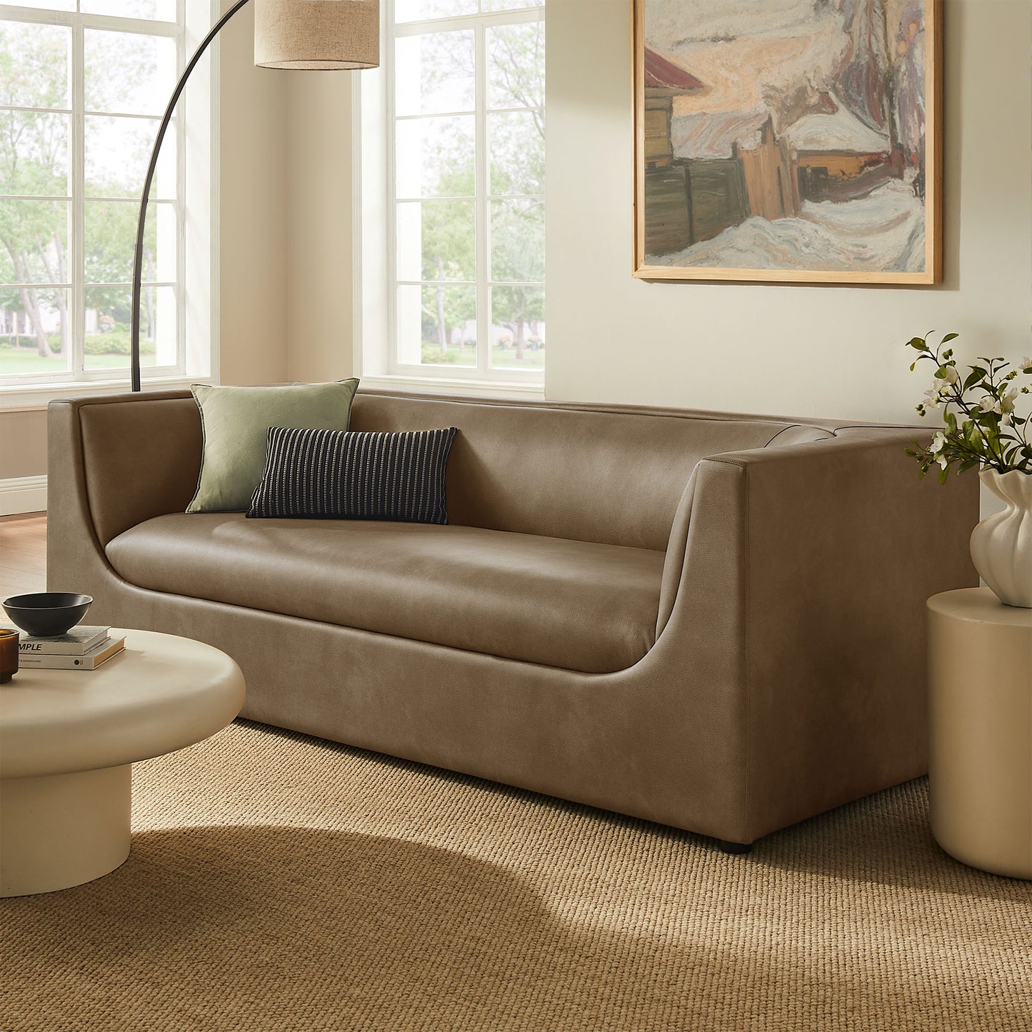 Hilda 86" Curved Back Vegan Leather Sofa by Modway