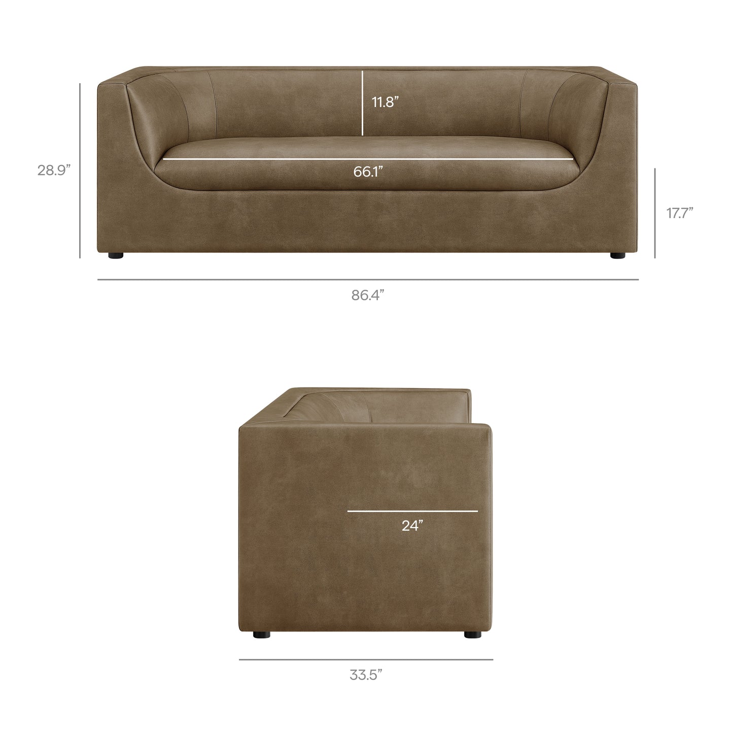 Hilda 86" Curved Back Vegan Leather Sofa by Modway