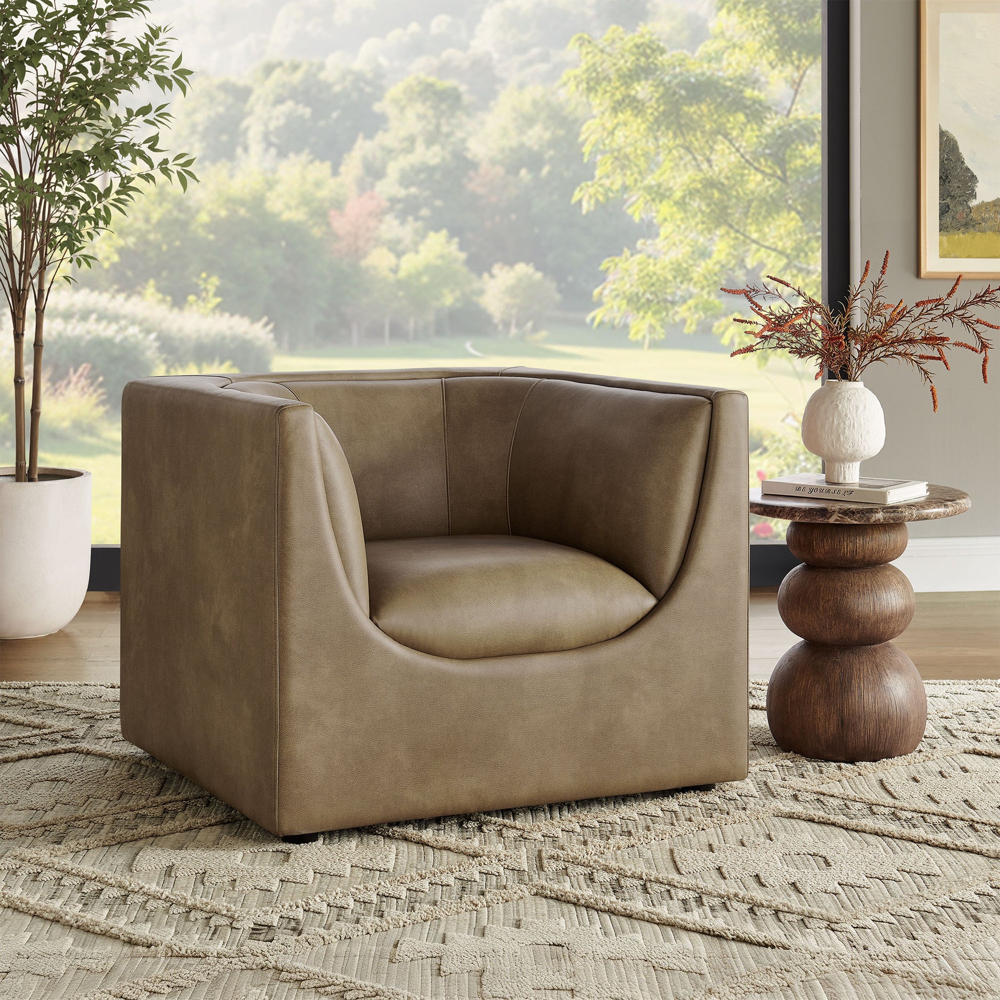 Hilda Curved Back Vegan Leather Armchair by Modway