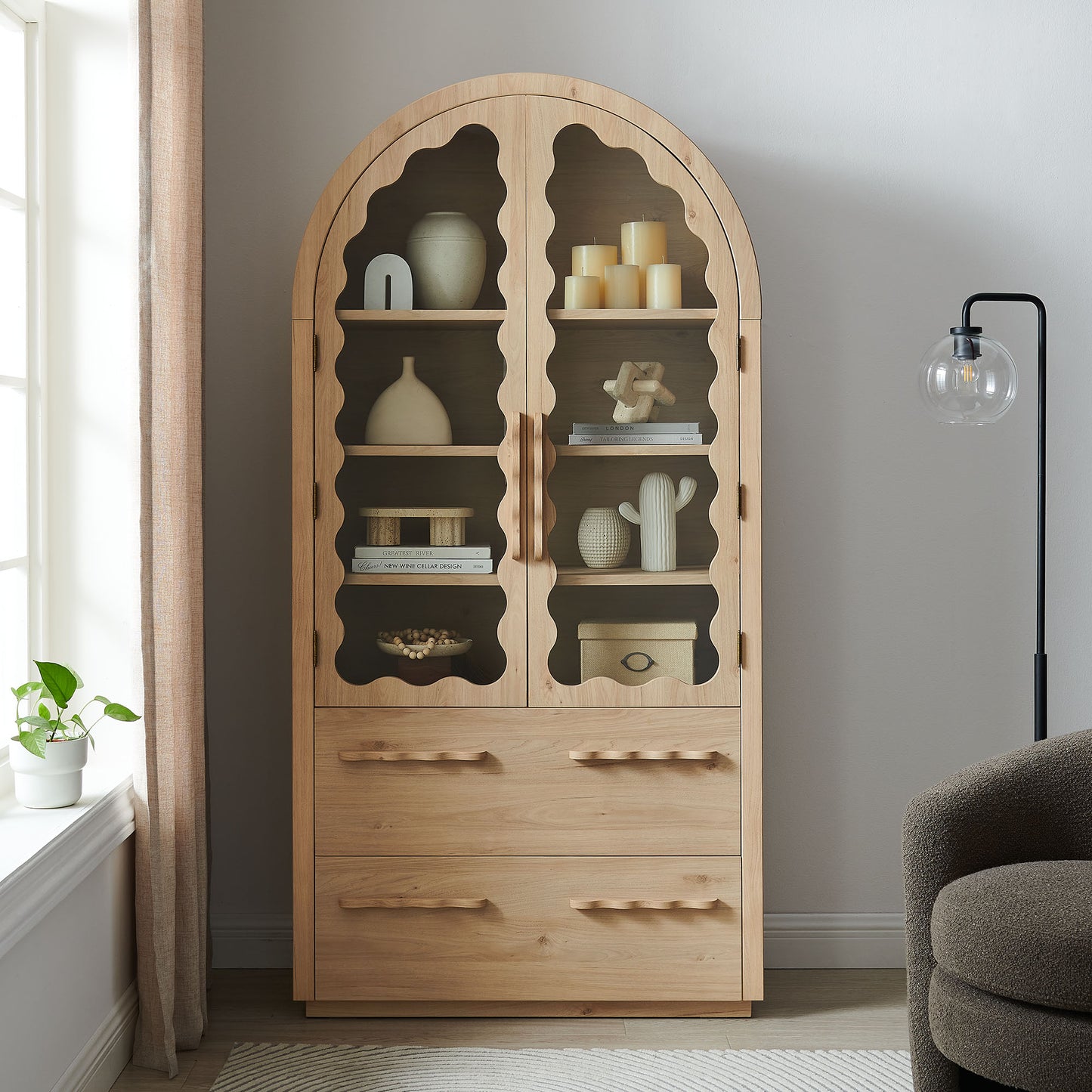 Rory 76 Inch Arched Kitchen Pantry Display Cabinet by Modway EEI-7589-LOA