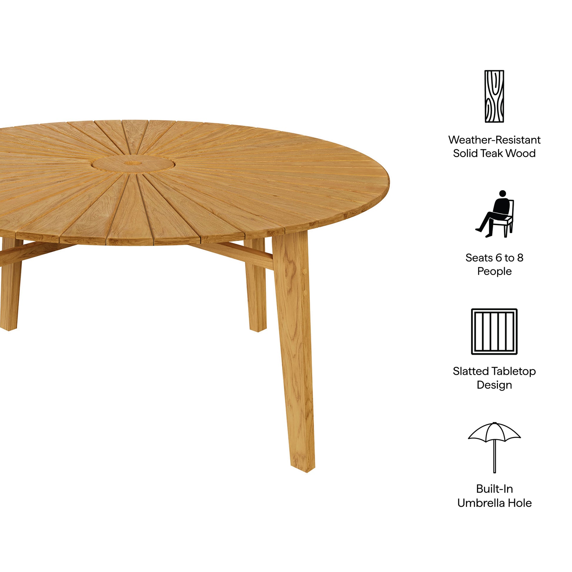 Cielo 59" Sunburst Outdoor Patio Teak Dining Table by Modway
