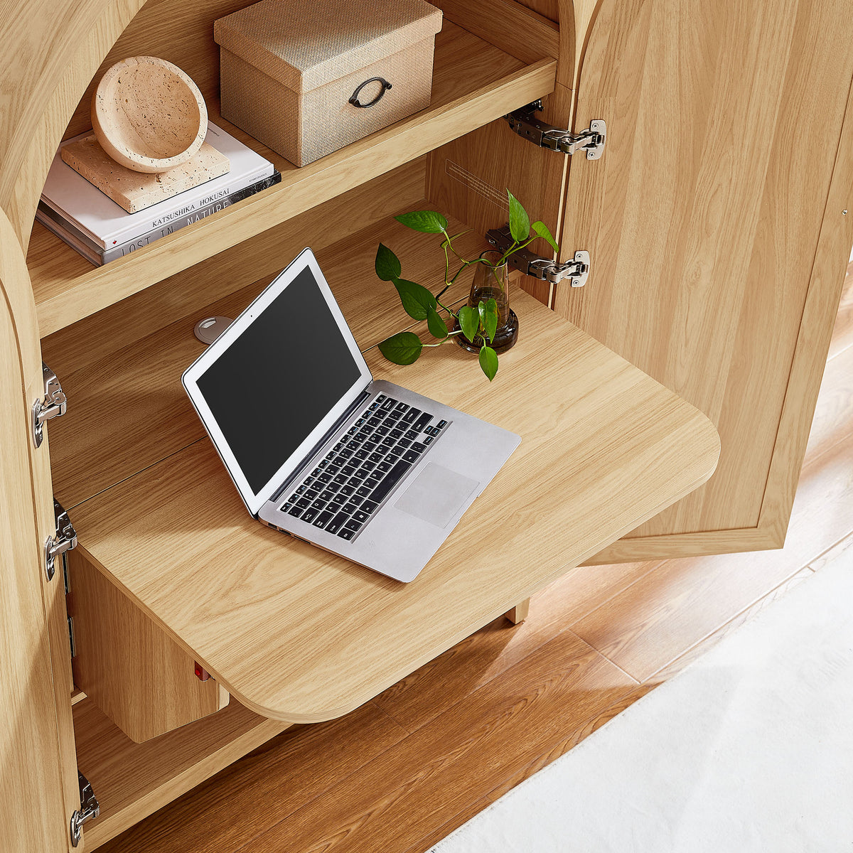 Calista 63 Inch Arched Storage Cabinet With Folding Desk by Modway