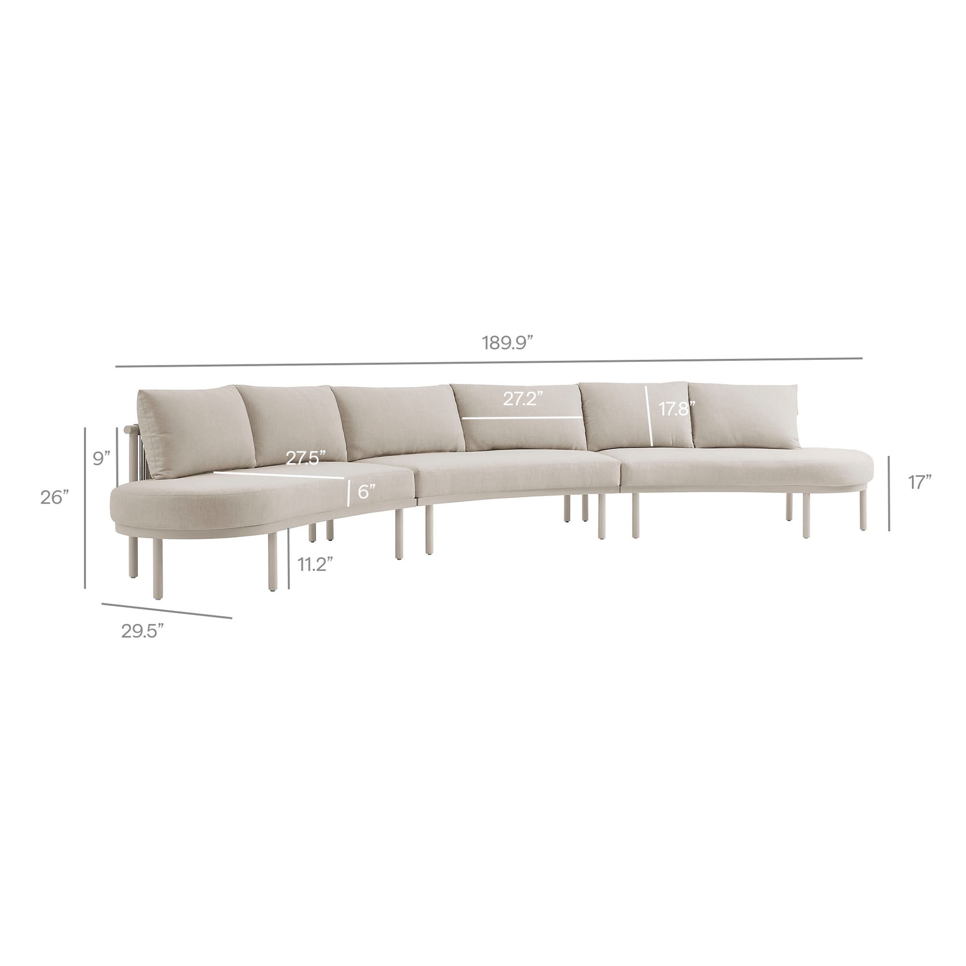 Porta 5 Piece Outdoor Patio Aluminum Modular Sofa Set by Modway