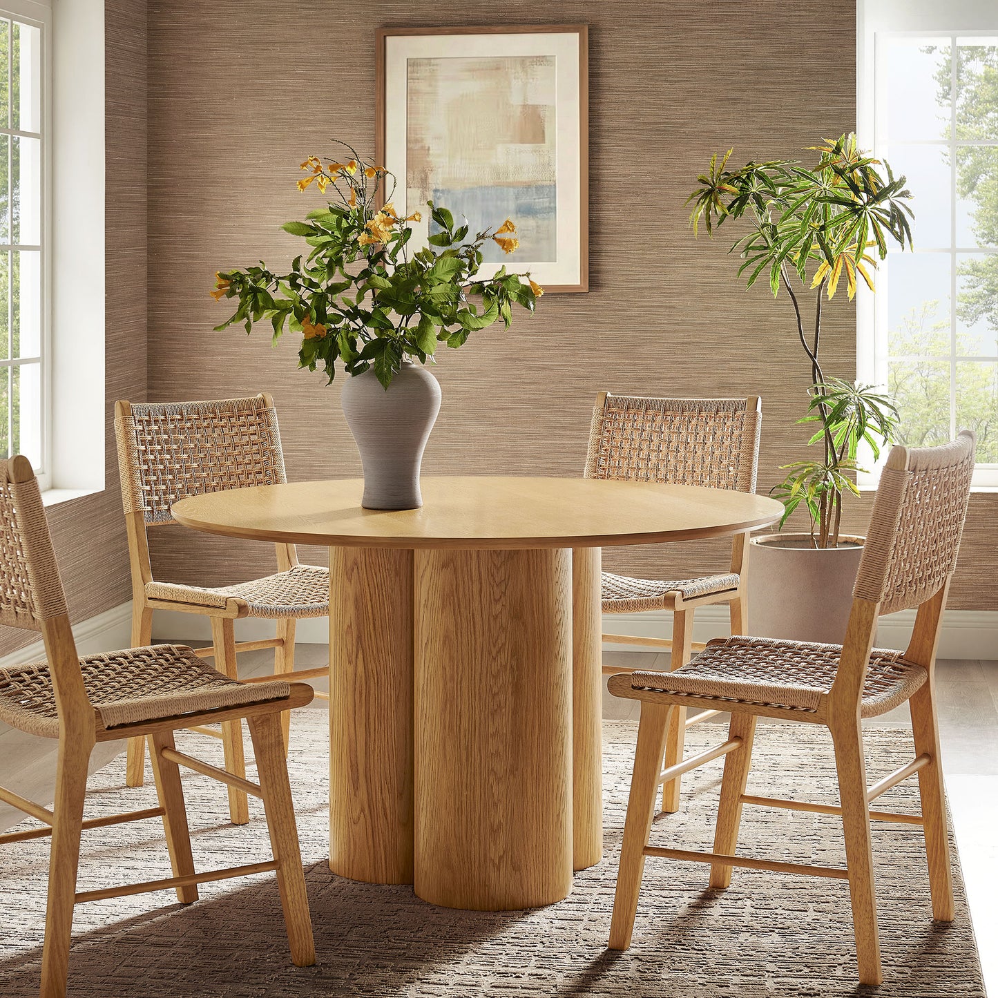 Renwick 47 Inch Oak Veneer Round Pedestal Dining Table by Modway