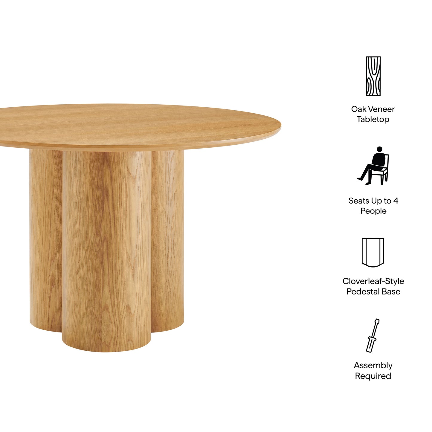 Renwick 47 Inch Oak Veneer Round Pedestal Dining Table by Modway