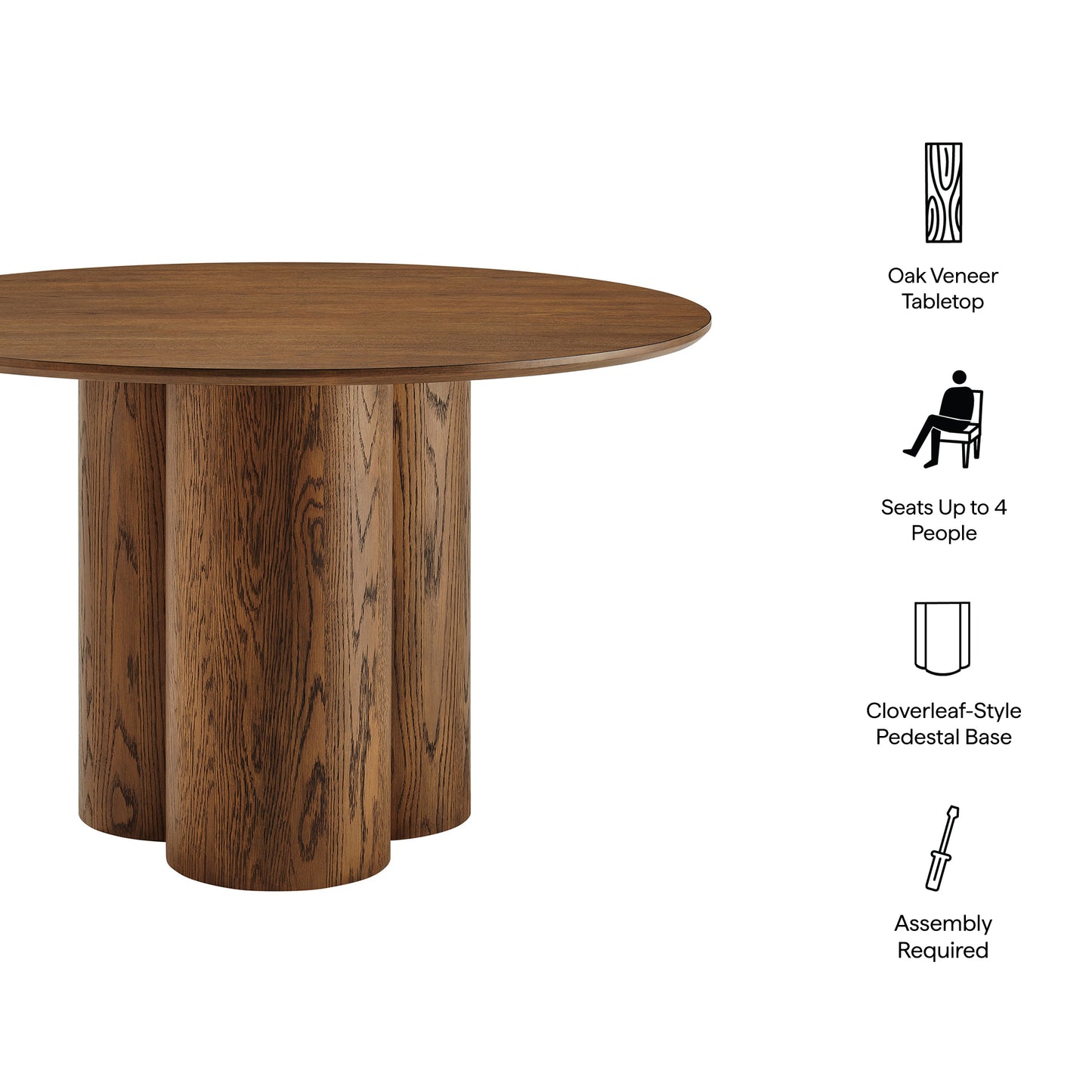 Renwick 47 Inch Oak Veneer Round Pedestal Dining Table by Modway
