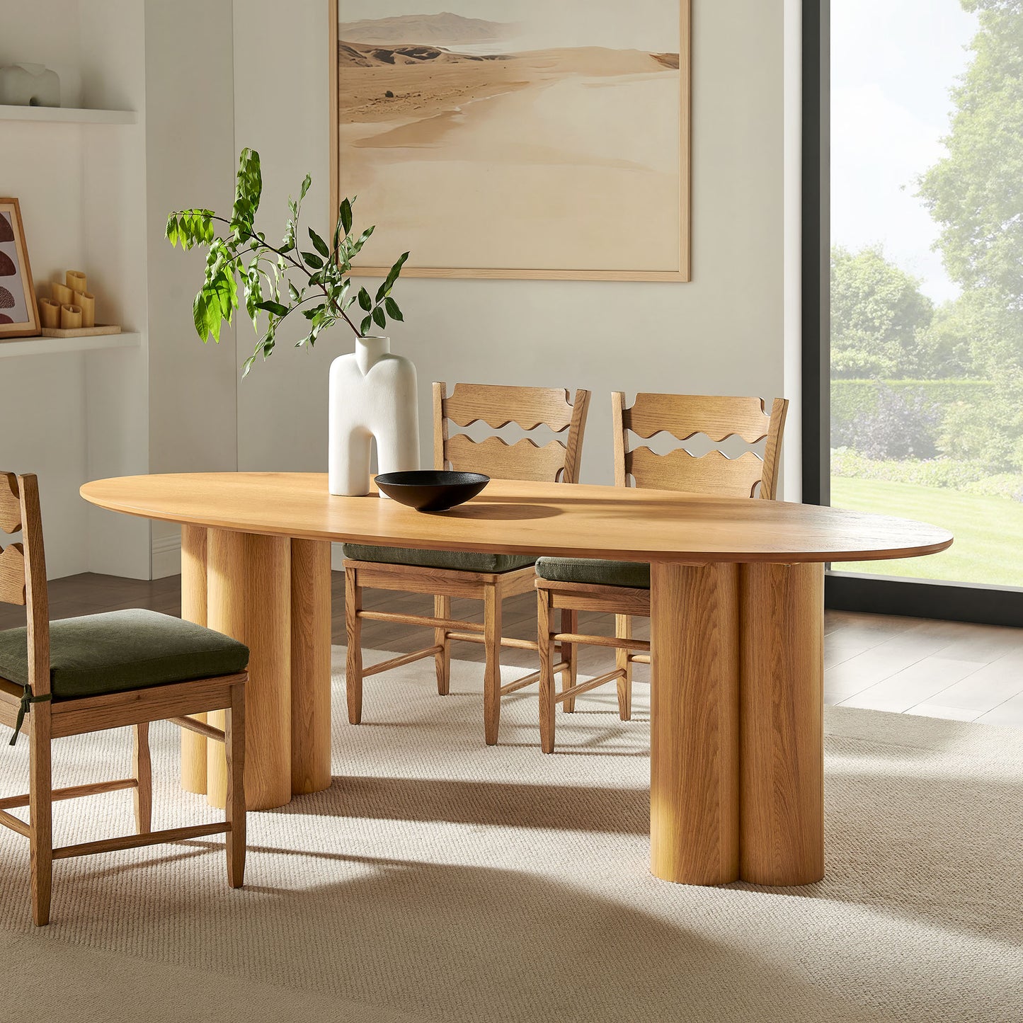 Renwick 79 Inch Oak Veneer Oval Pedestal Dining Table by Modway