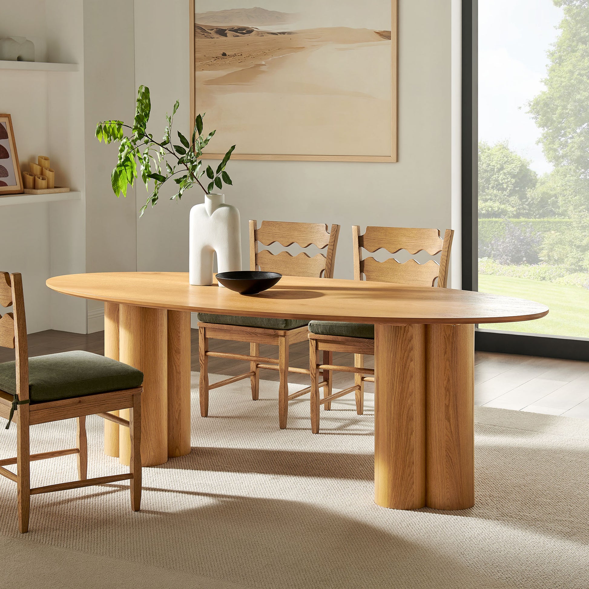 Renwick 79 Inch Oak Veneer Oval Pedestal Dining Table by Modway
