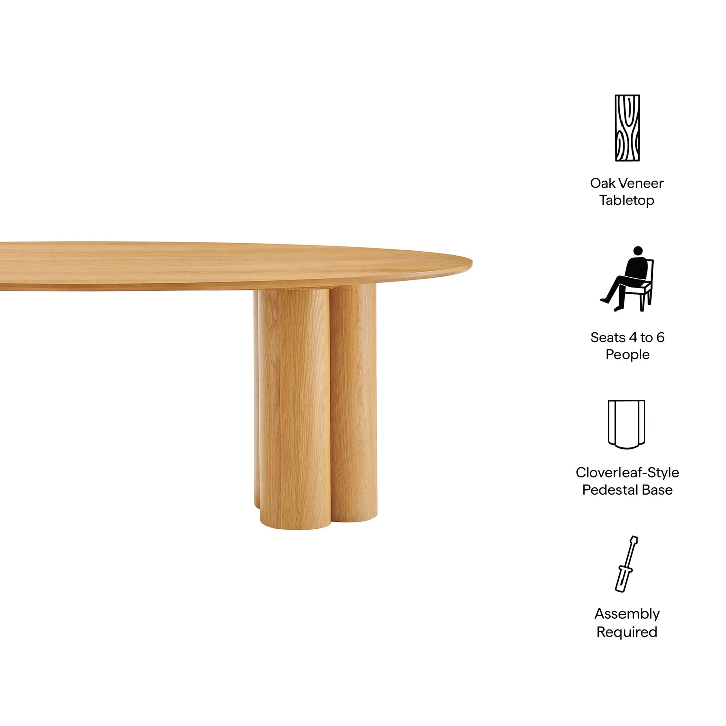 Renwick 79 Inch Oak Veneer Oval Pedestal Dining Table by Modway