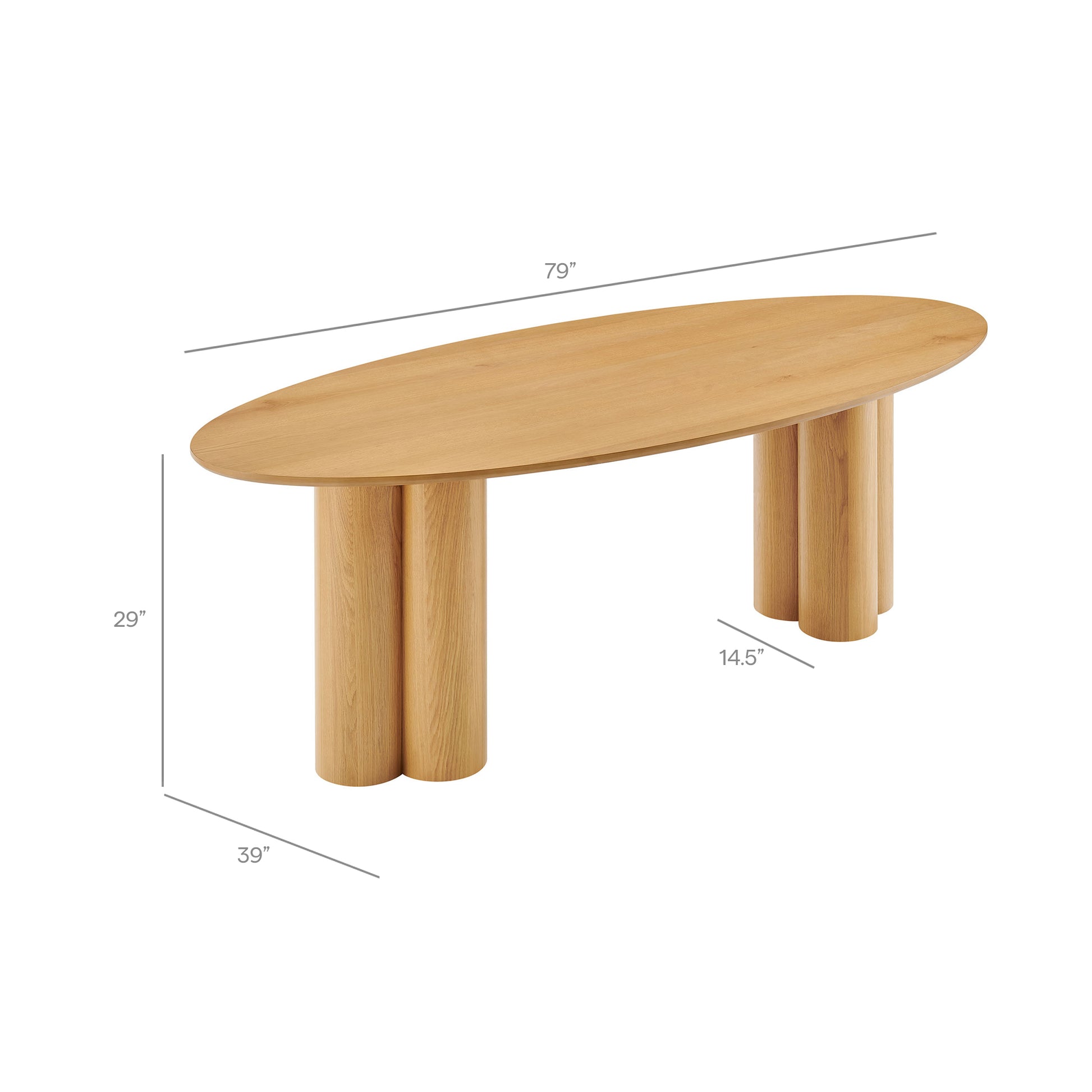 Renwick 79 Inch Oak Veneer Oval Pedestal Dining Table by Modway