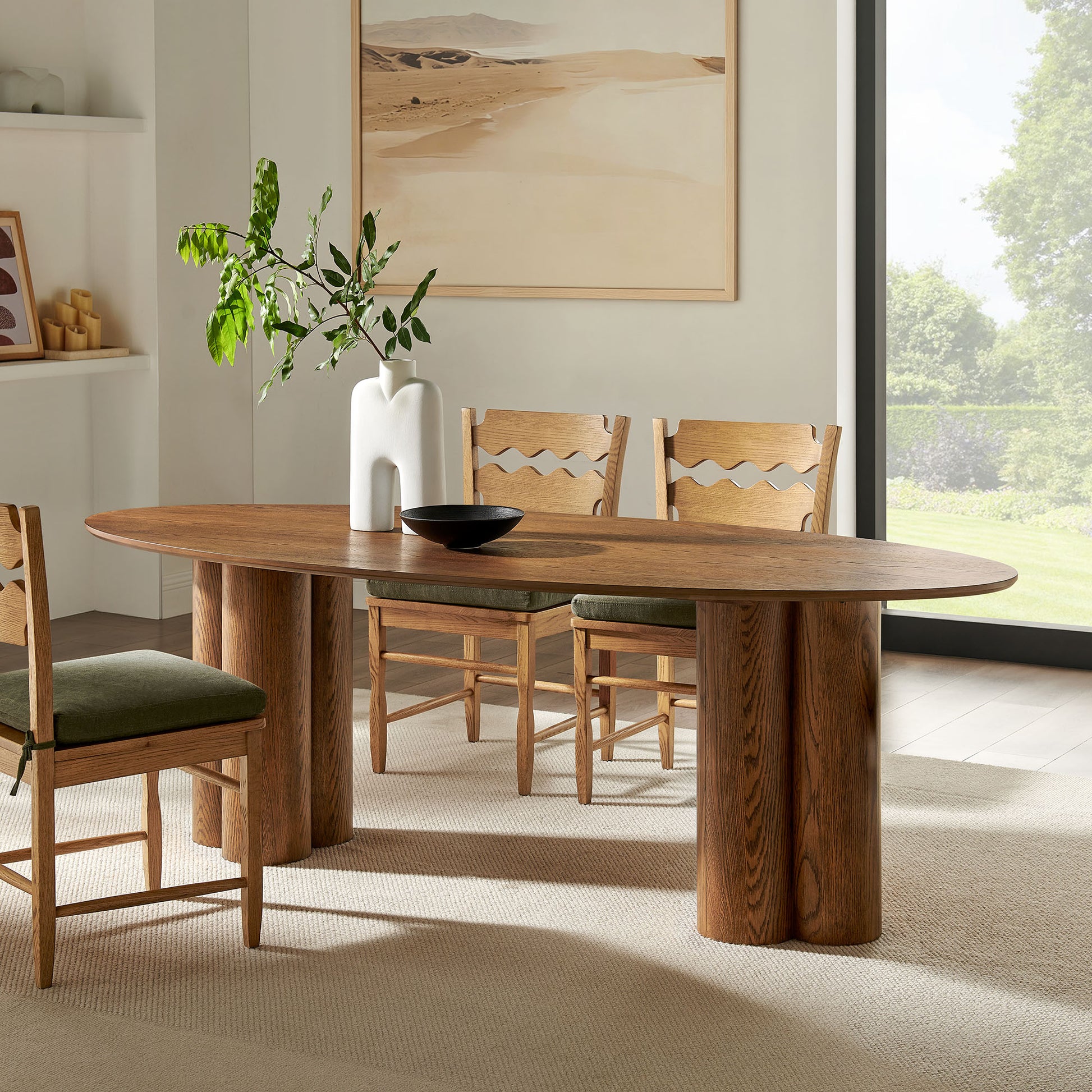 Renwick 79 Inch Oak Veneer Oval Pedestal Dining Table by Modway