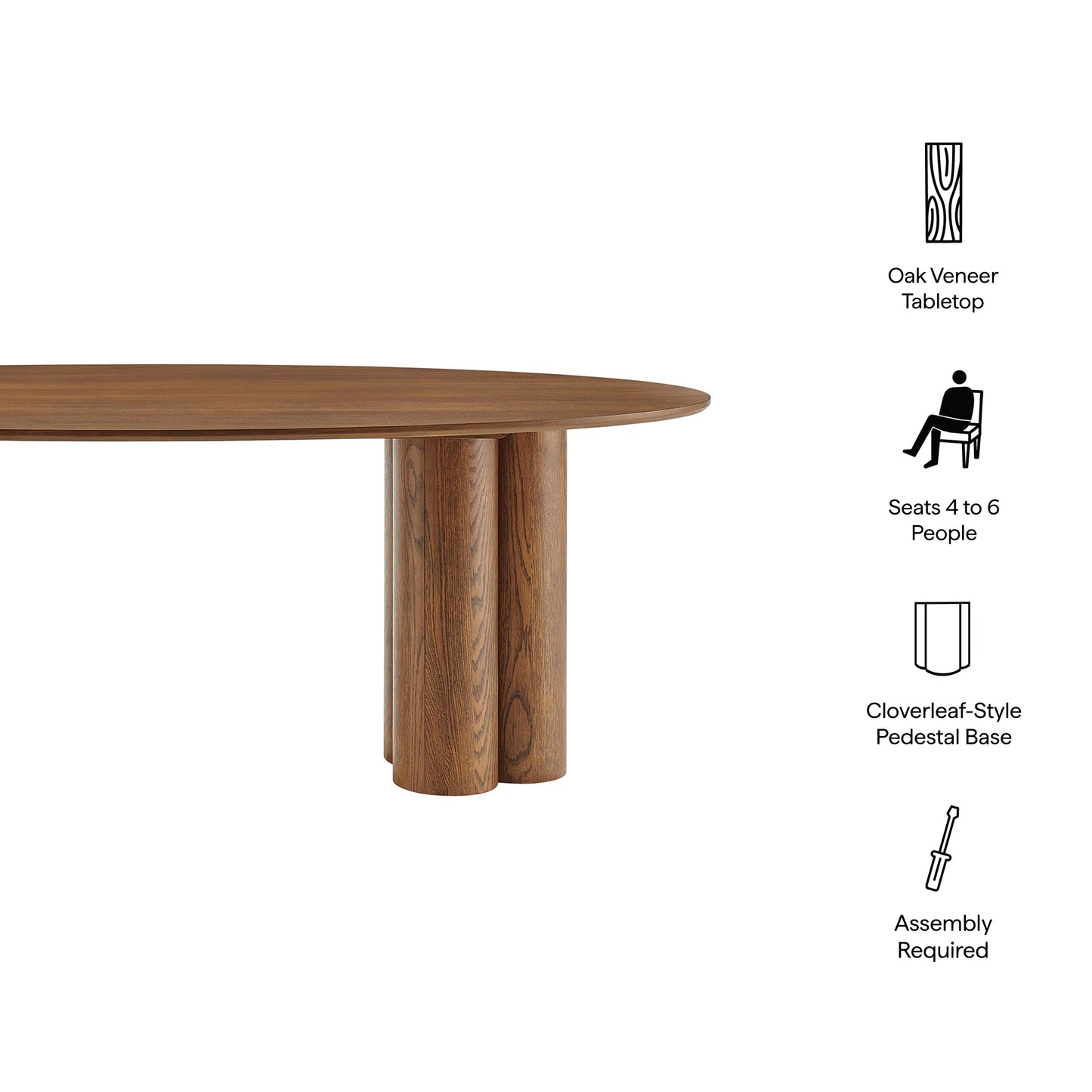 Renwick 79 Inch Oak Veneer Oval Pedestal Dining Table by Modway