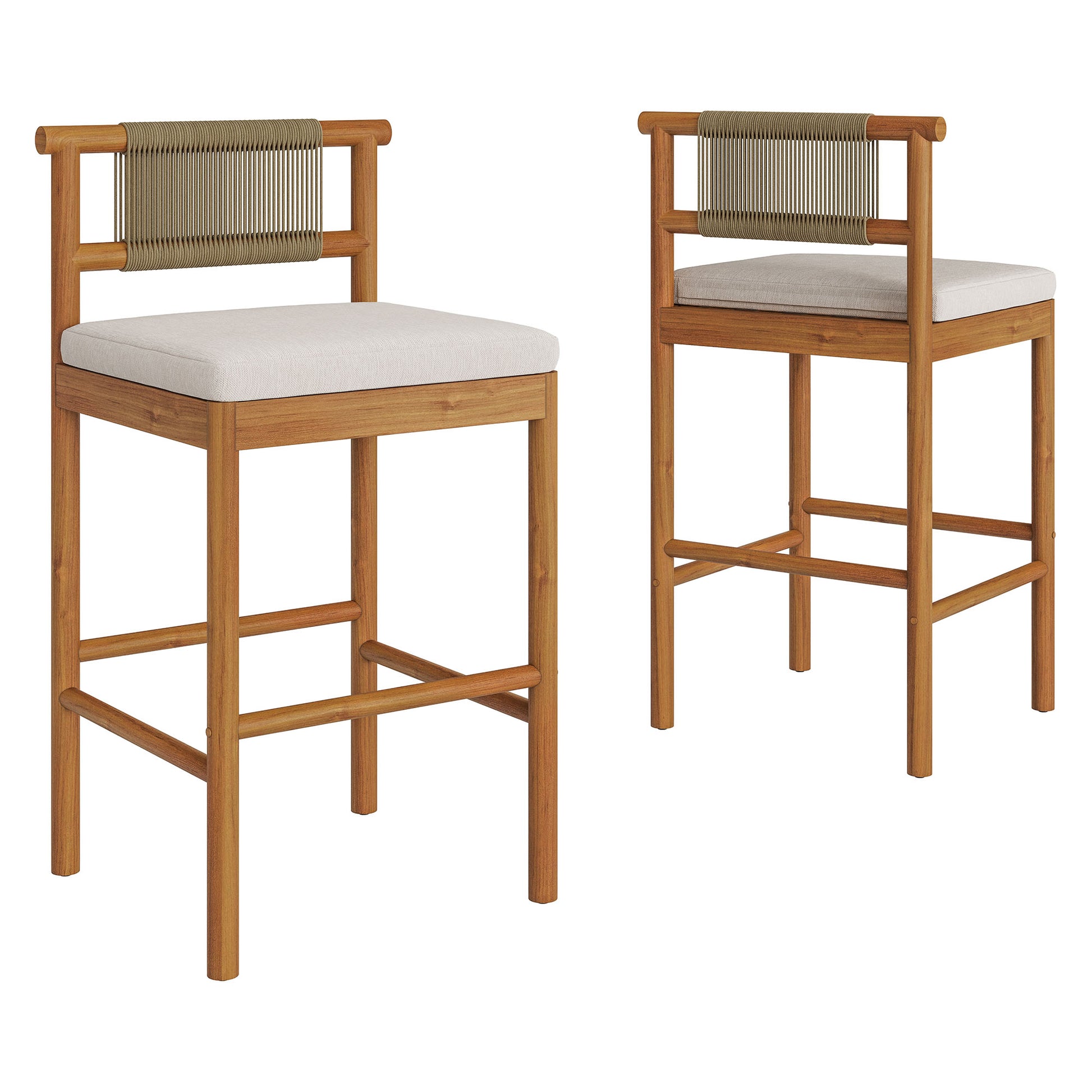 Eleni Outdoor Patio Teak Wood Bar Stools Set of 2 by Modway