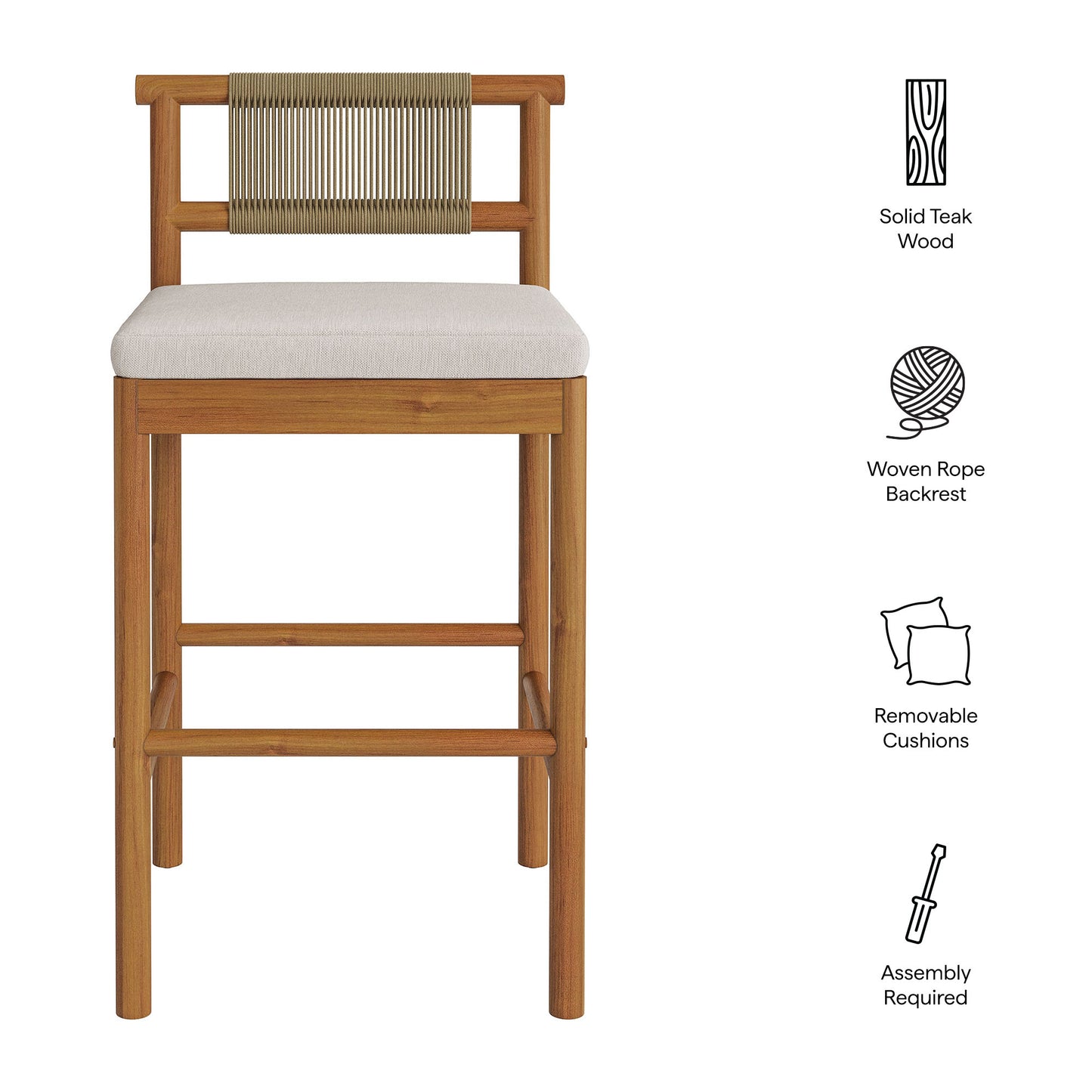 Eleni Outdoor Patio Teak Wood Bar Stools Set of 2 by Modway
