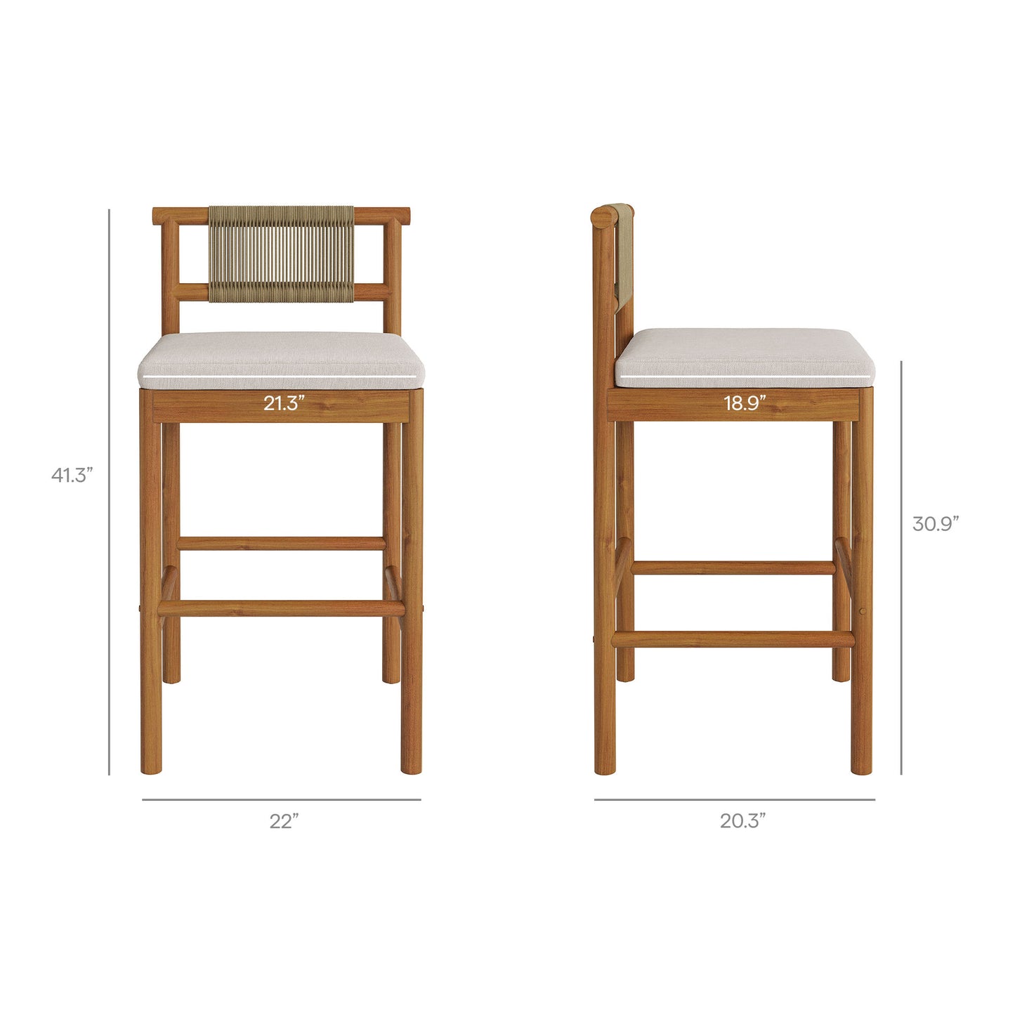 Eleni Outdoor Patio Teak Wood Bar Stools Set of 2 by Modway
