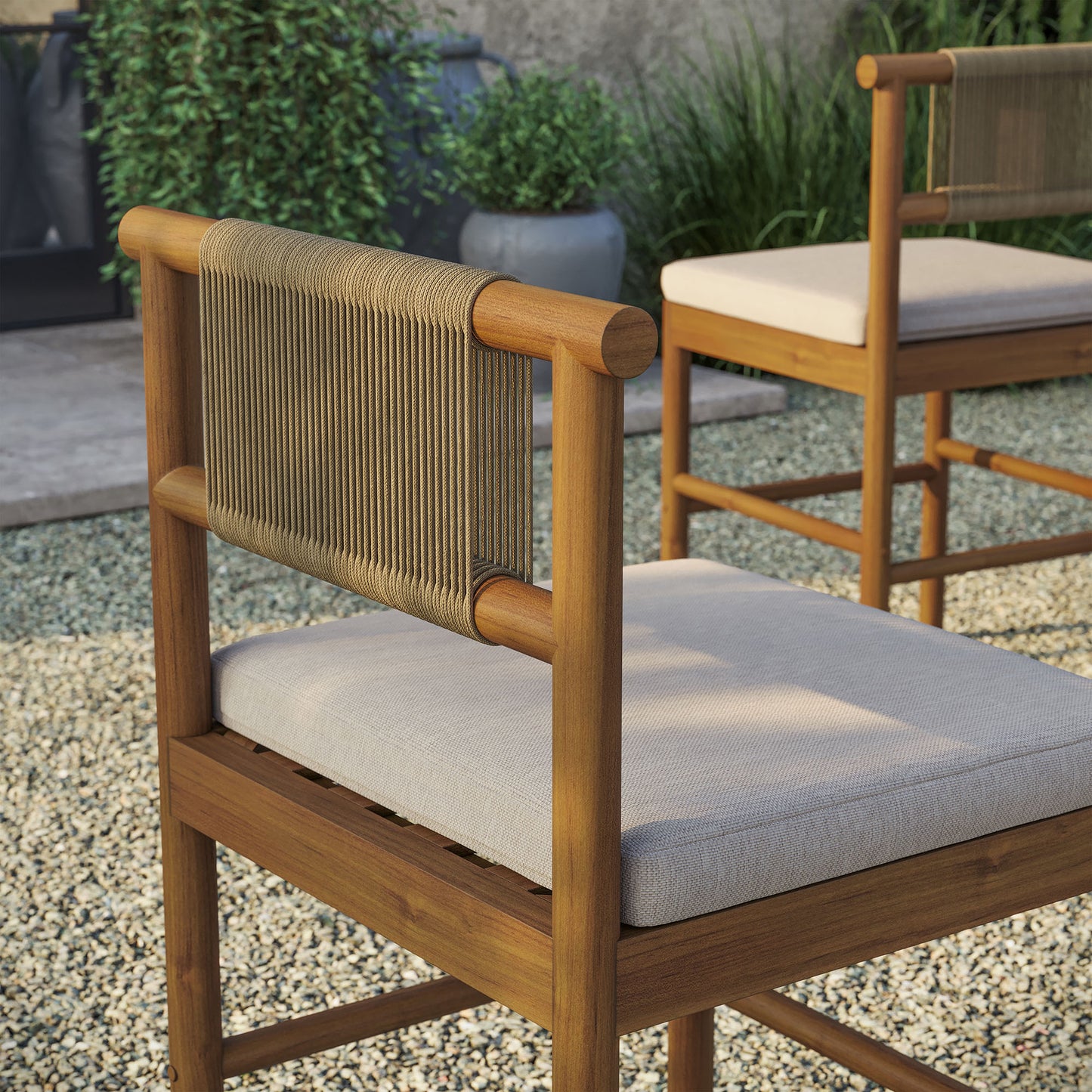 Eleni Outdoor Patio Teak Wood Counter Stools Set of 2 by Modway