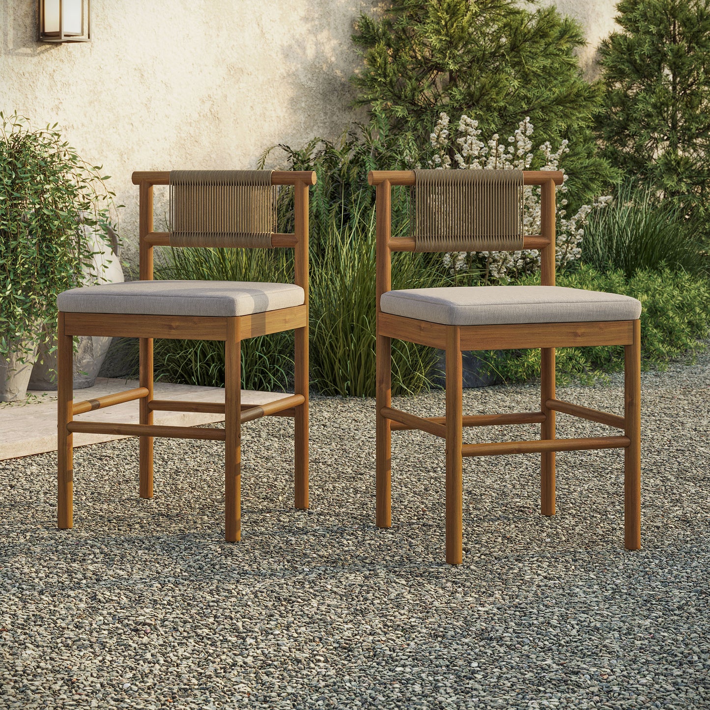 Eleni Outdoor Patio Teak Wood Counter Stools Set of 2 by Modway