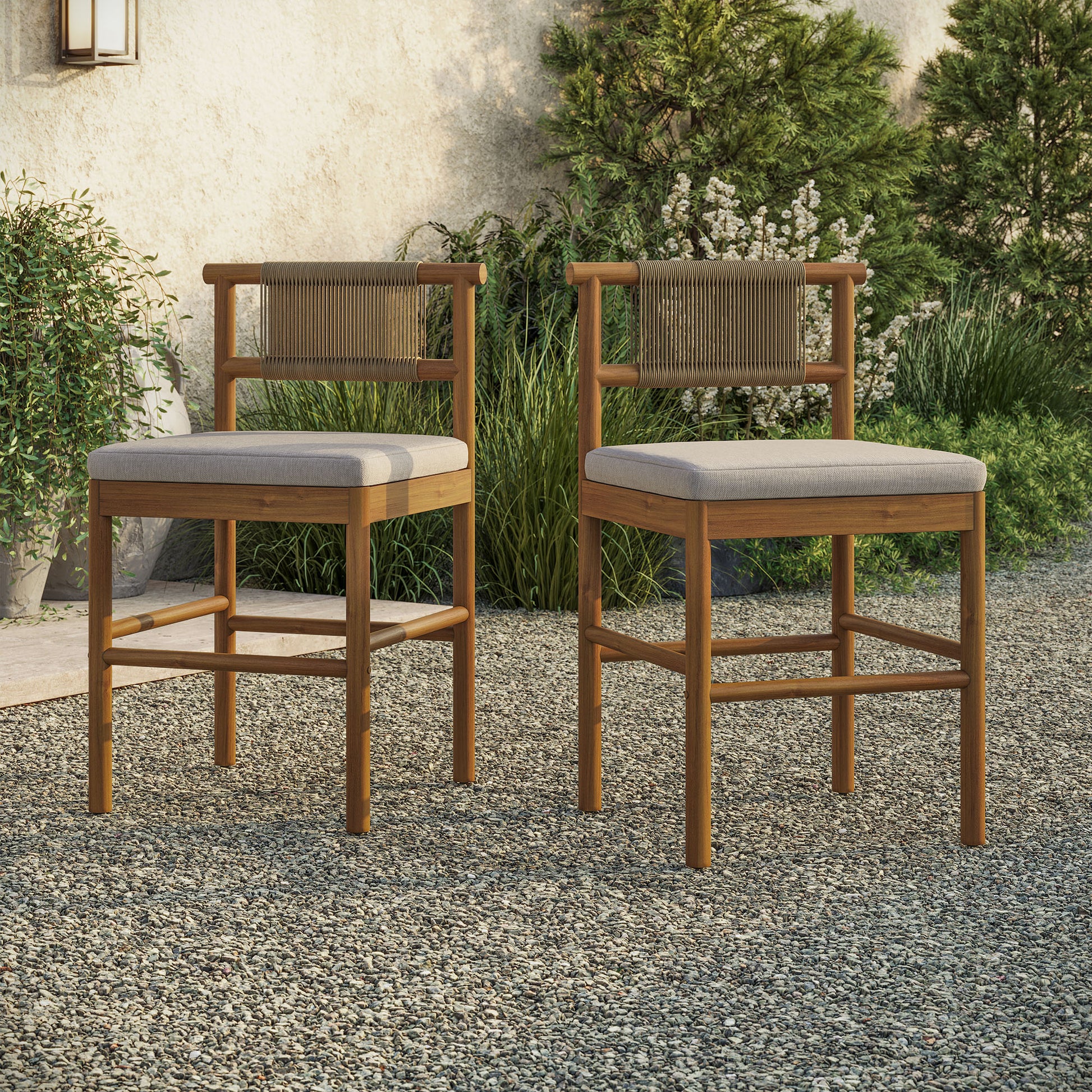 Eleni Outdoor Patio Teak Wood Counter Stools Set of 2 by Modway