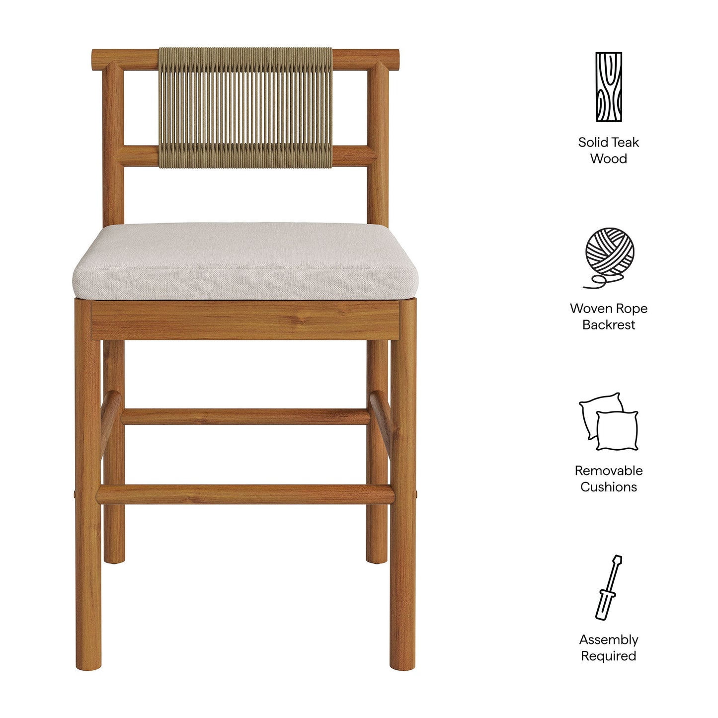 Eleni Outdoor Patio Teak Wood Counter Stools Set of 2 by Modway