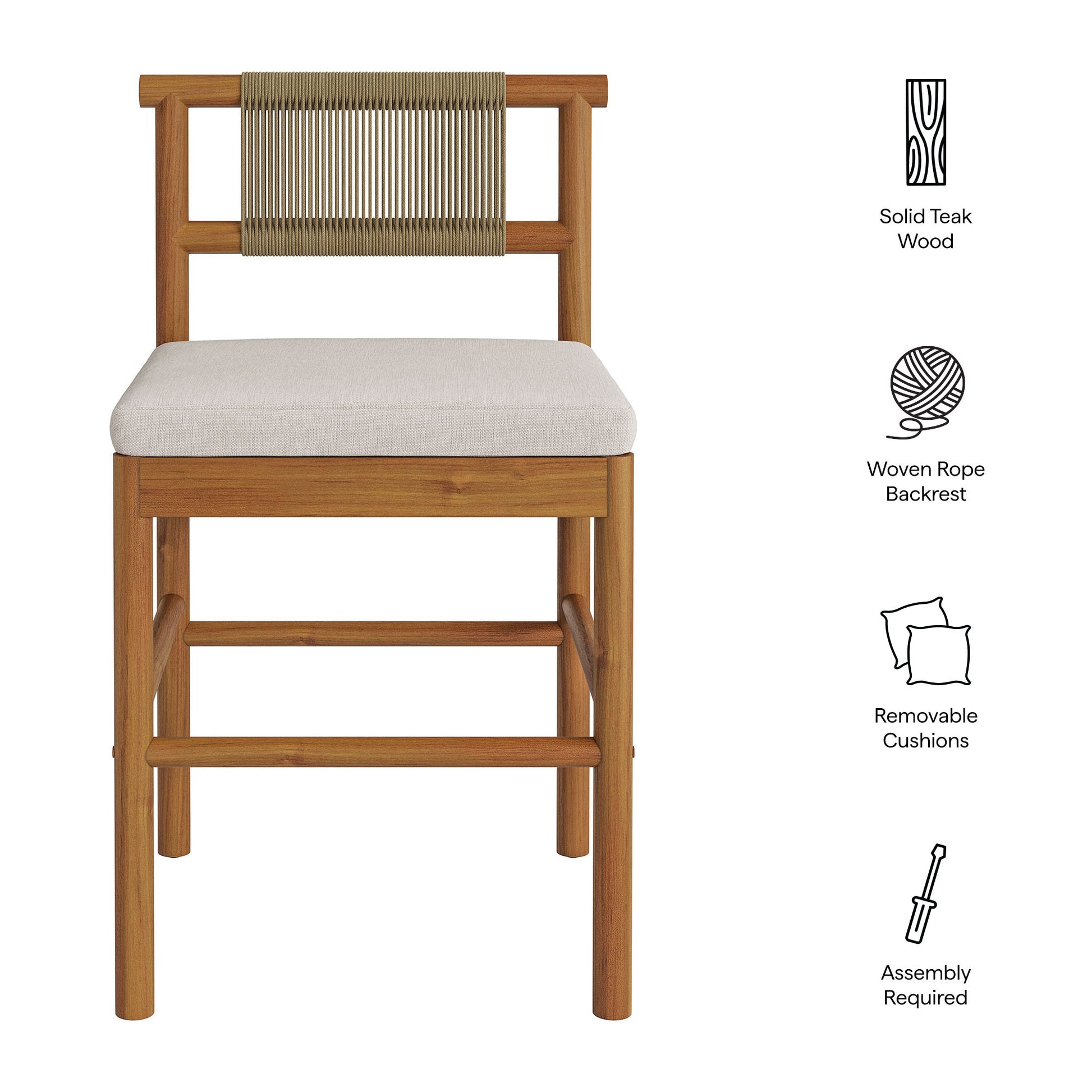 Eleni Outdoor Patio Teak Wood Counter Stools Set of 2 by Modway