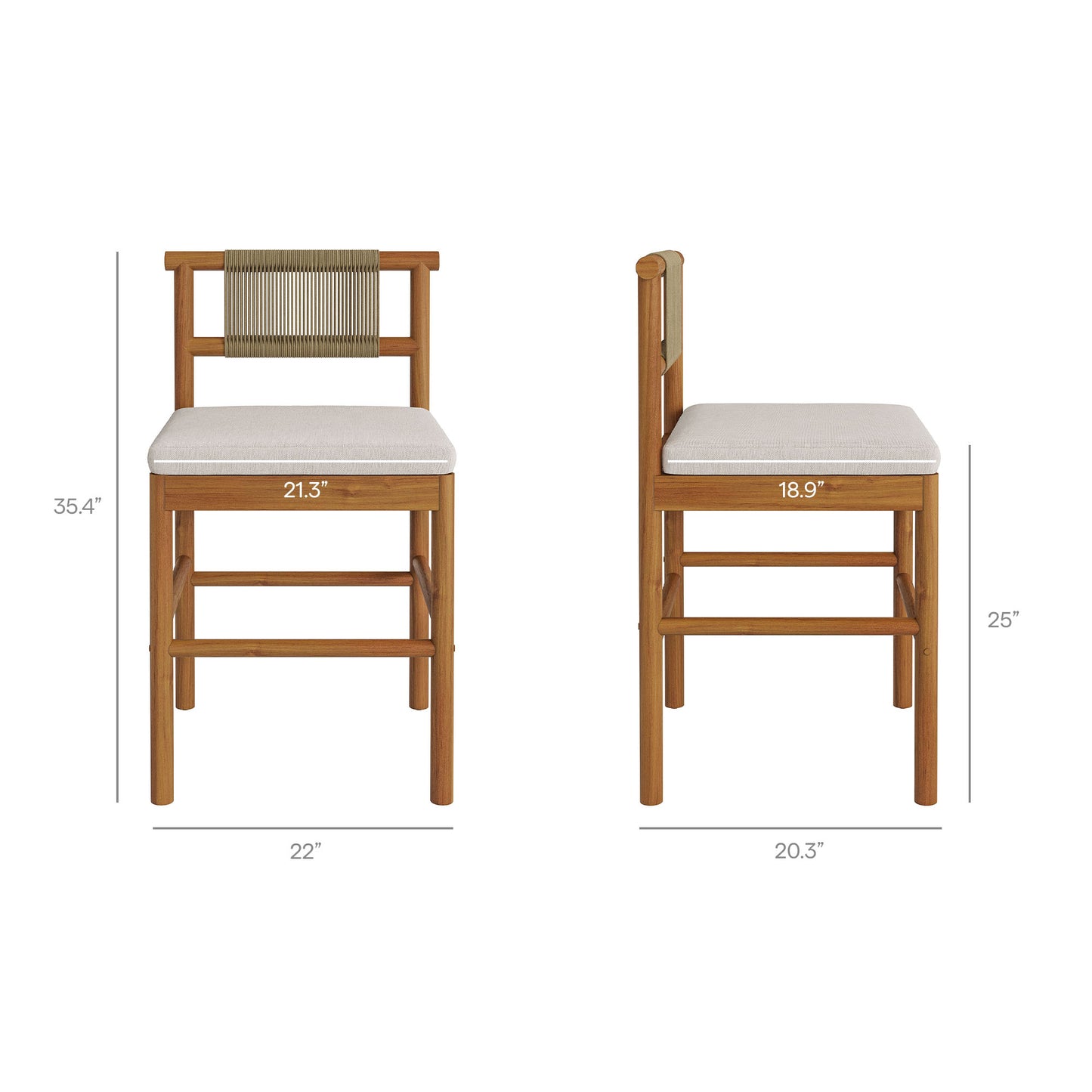 Eleni Outdoor Patio Teak Wood Counter Stools Set of 2 by Modway