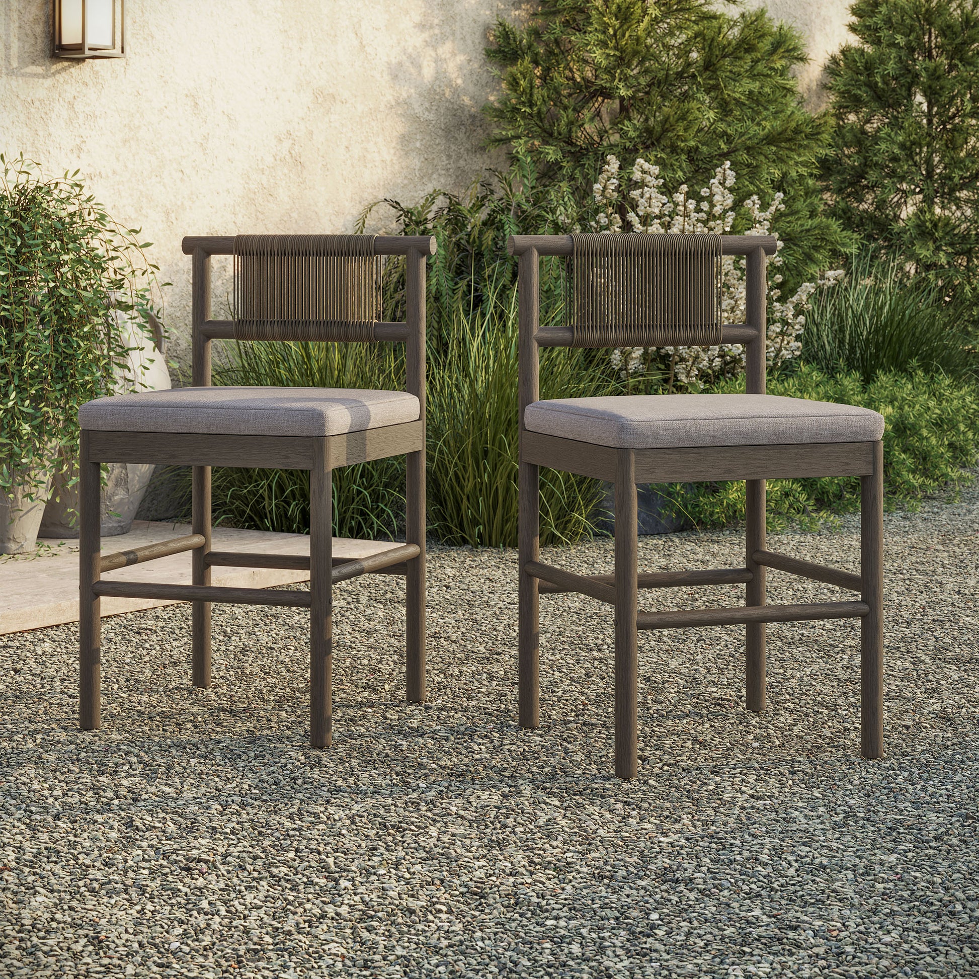 Eleni Outdoor Patio Teak Wood Counter Stools Set of 2 by Modway