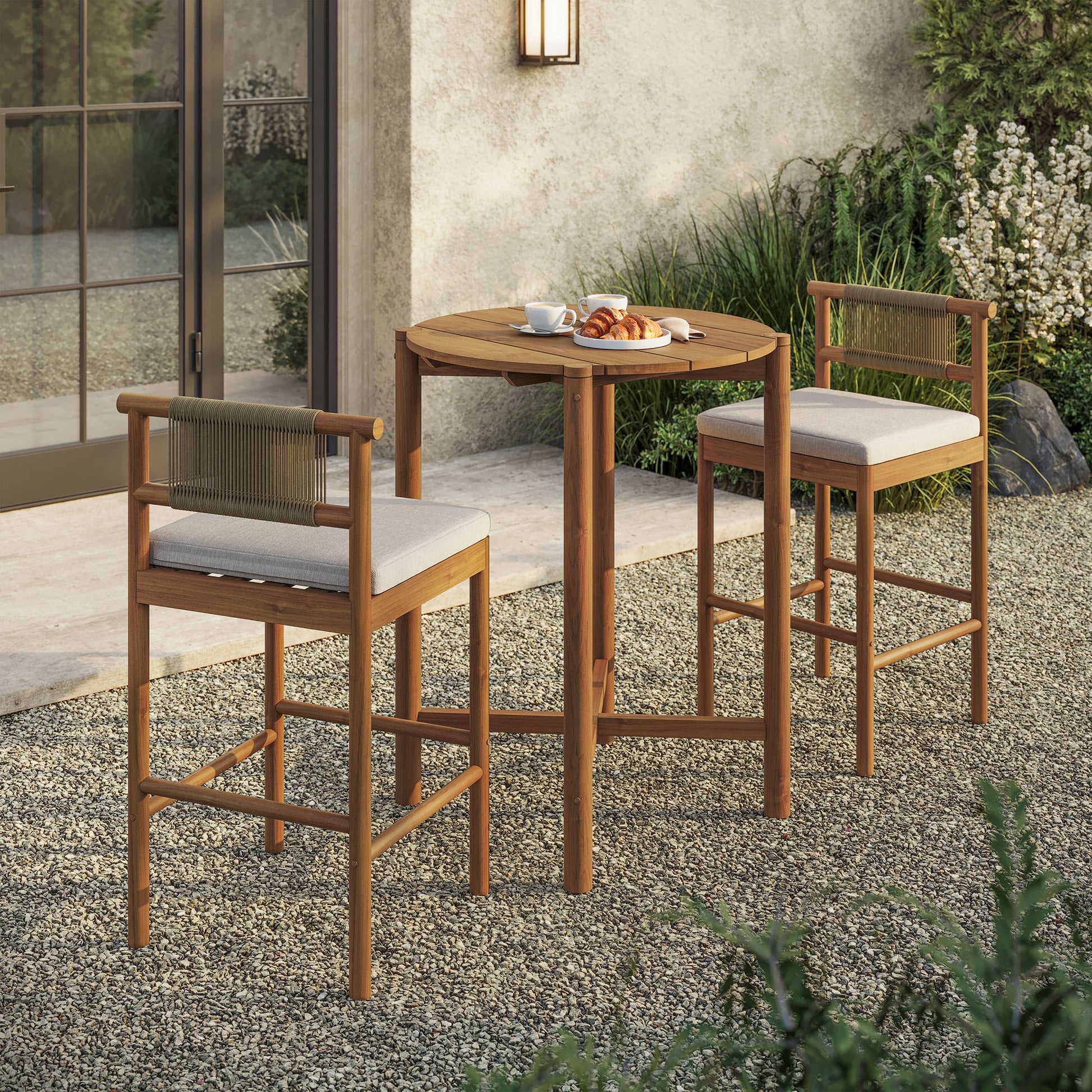 Eleni 3-Piece Outdoor Patio Teak Wood Bar Set by Modway