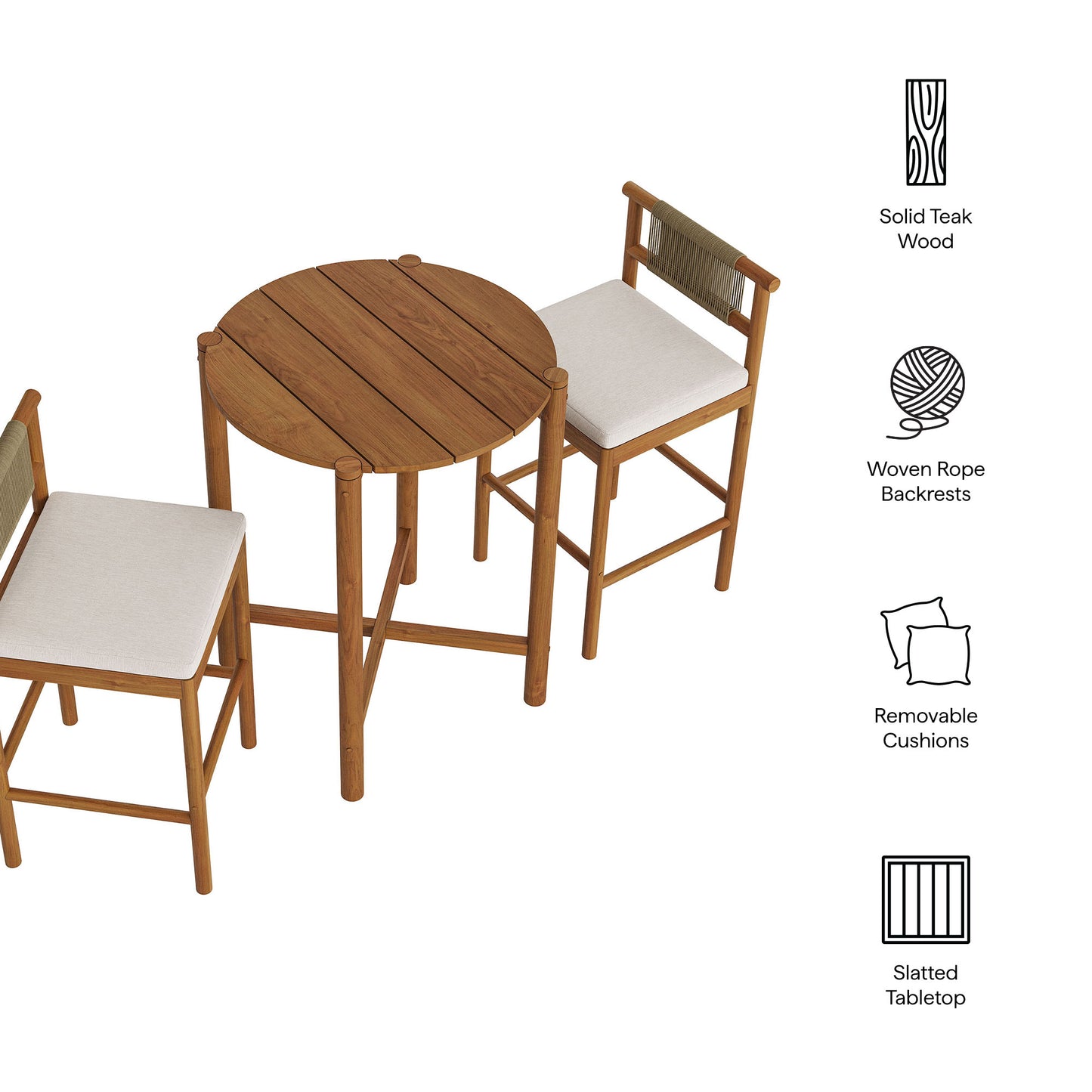 Eleni 3-Piece Outdoor Patio Teak Wood Bar Set by Modway