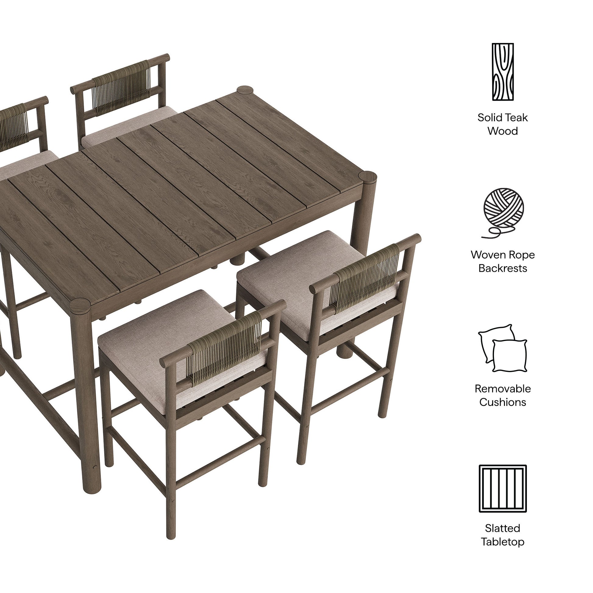 Eleni 5-Piece Outdoor Patio Teak Wood Bar Set by Modway