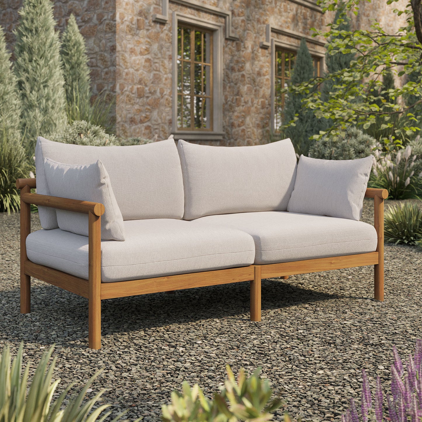 Eleni Outdoor Patio Teak Wood Loveseat by Modway