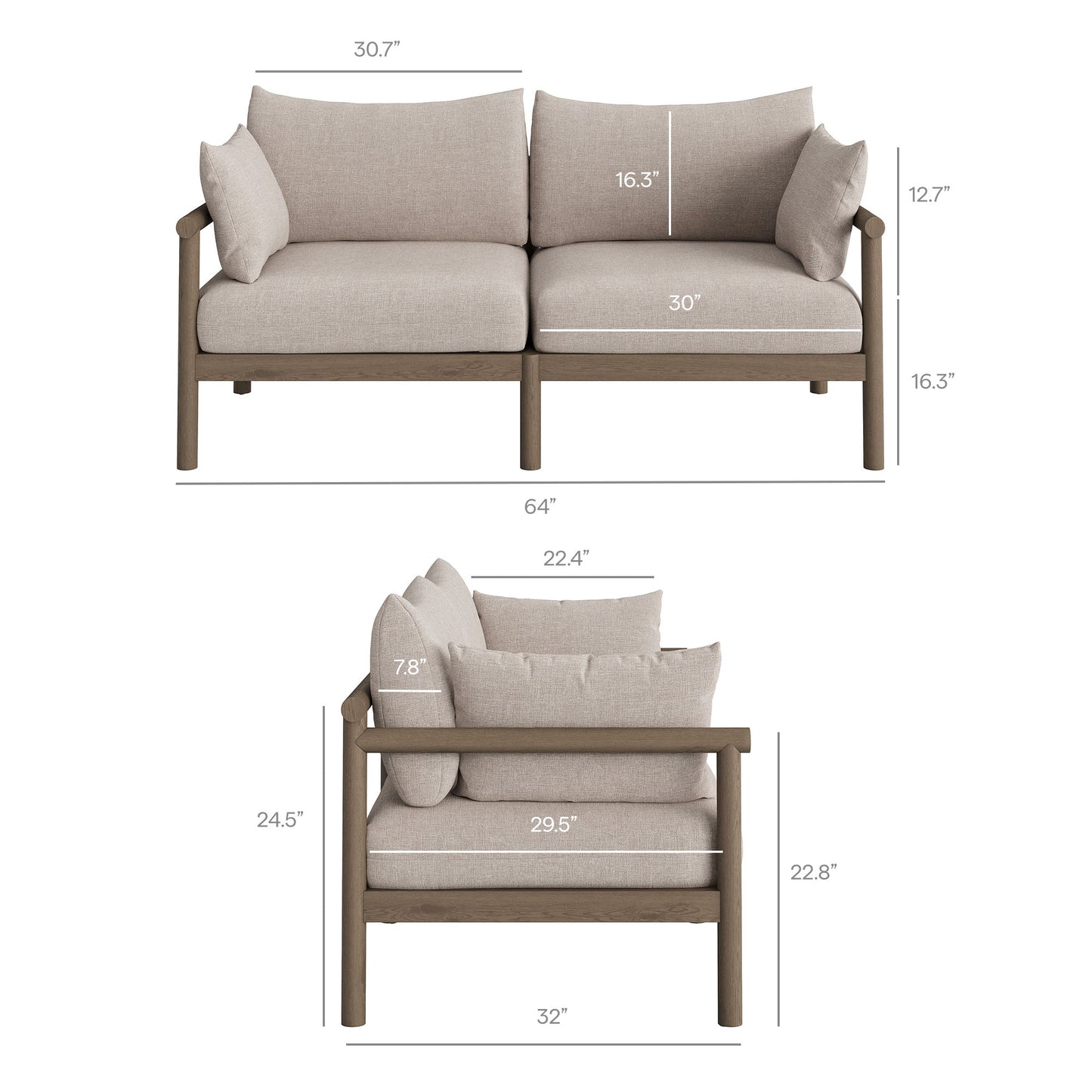 Eleni Outdoor Patio Teak Wood Loveseat by Modway