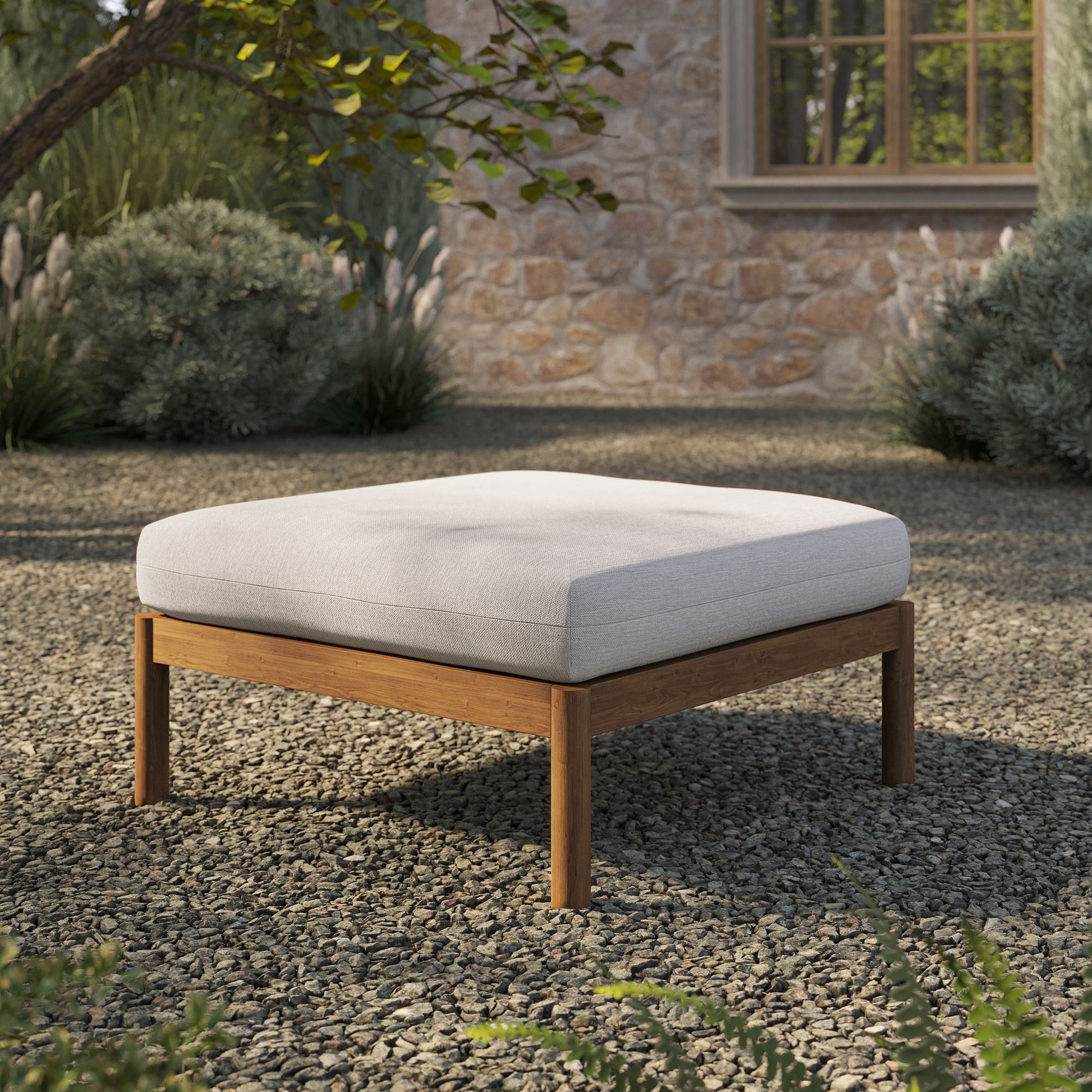 Eleni Square Outdoor Patio Teak Wood Ottoman by Modway