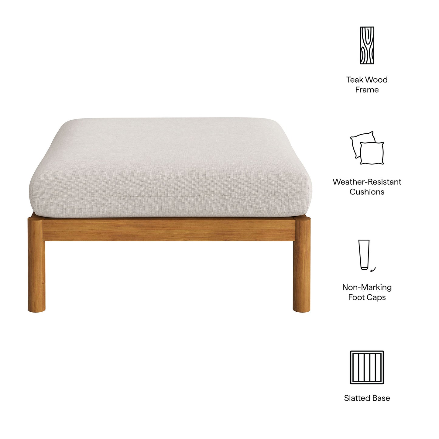Eleni Square Outdoor Patio Teak Wood Ottoman by Modway