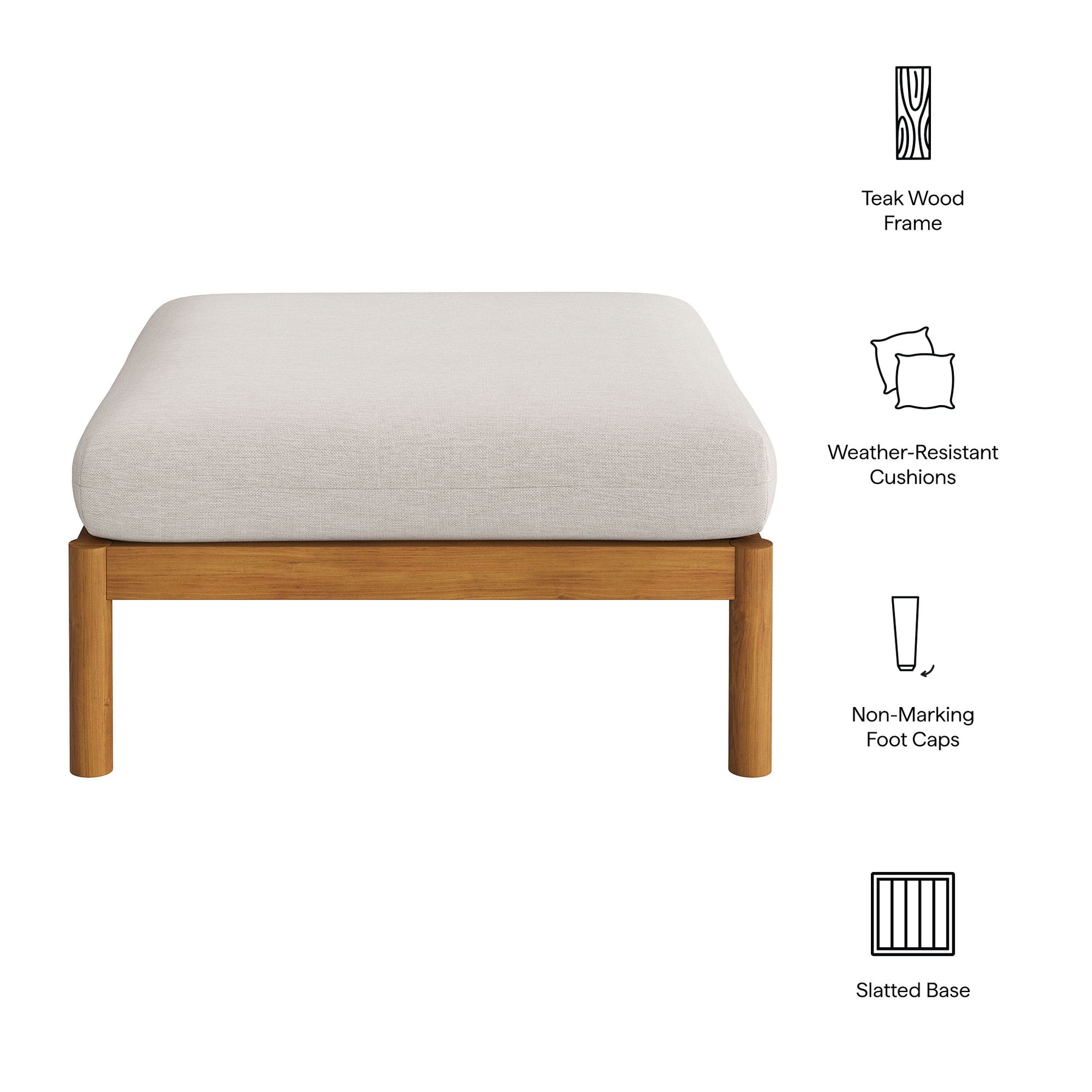 Eleni Square Outdoor Patio Teak Wood Ottoman by Modway