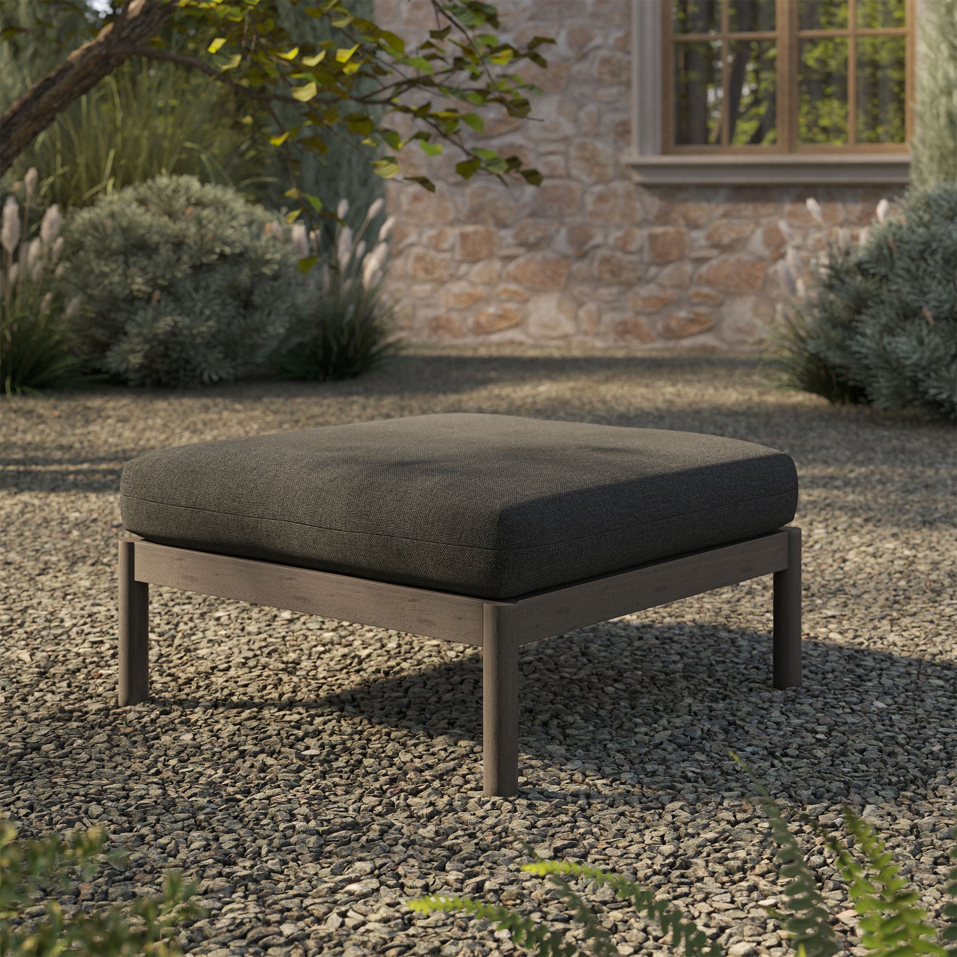 Eleni Square Outdoor Patio Teak Wood Ottoman by Modway