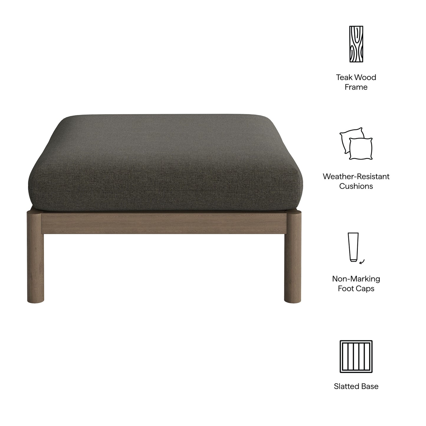 Eleni Square Outdoor Patio Teak Wood Ottoman by Modway