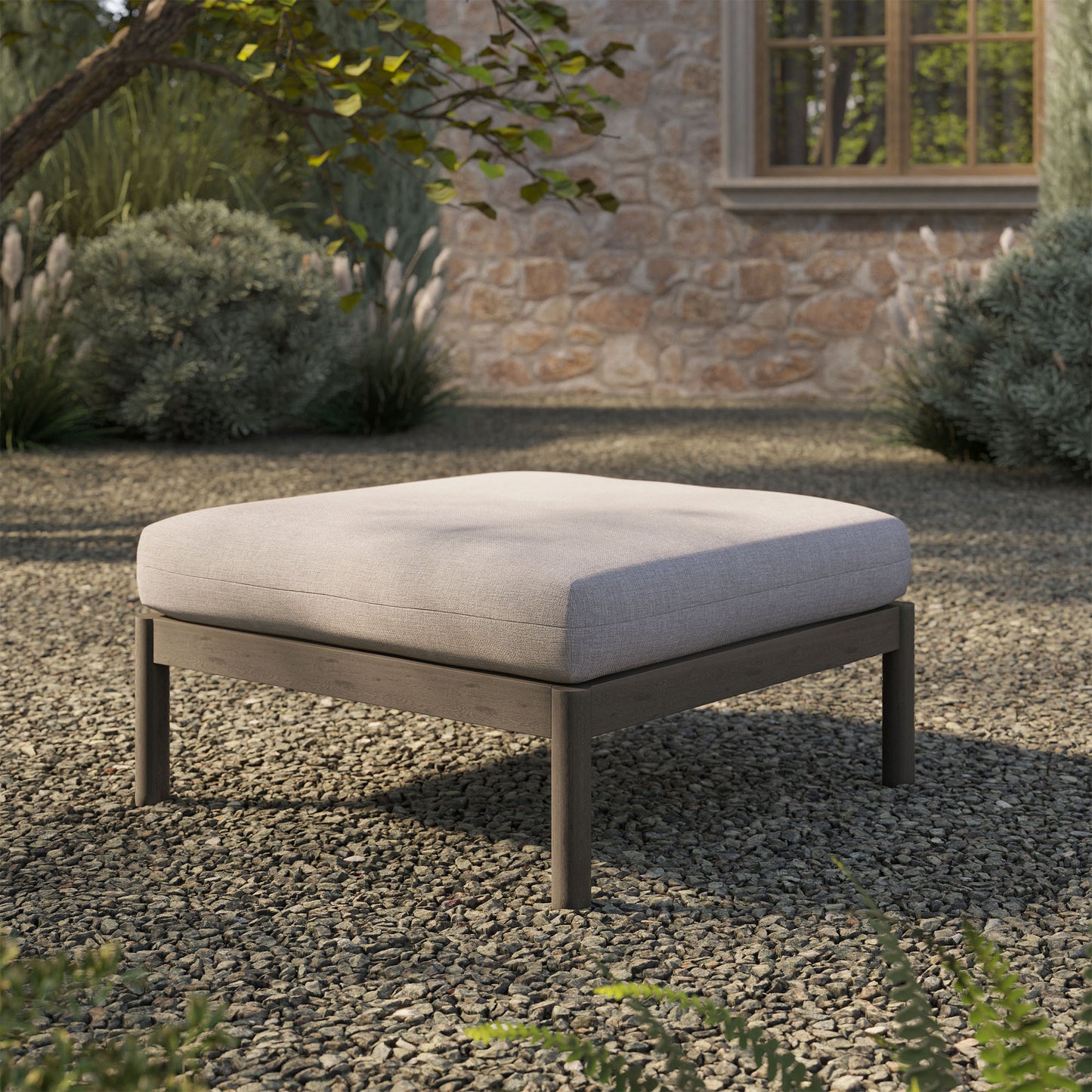Eleni Square Outdoor Patio Teak Wood Ottoman by Modway