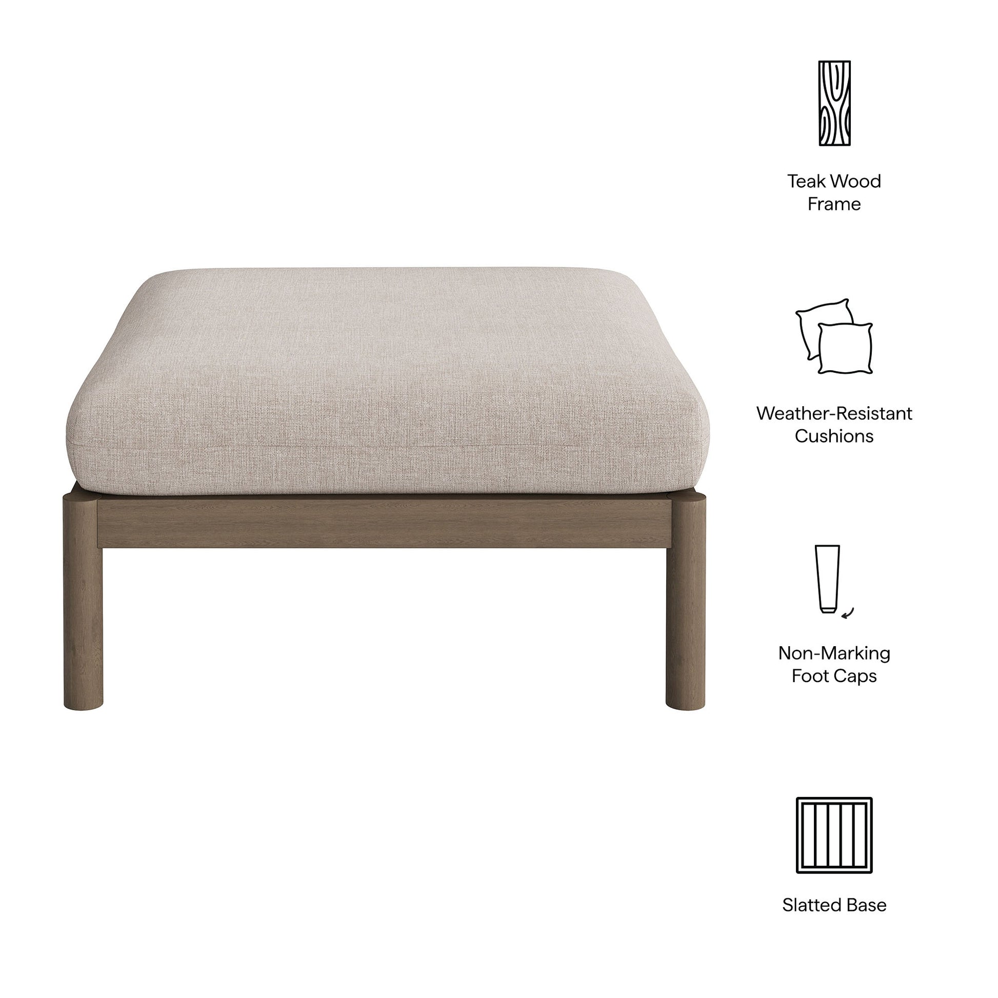 Eleni Square Outdoor Patio Teak Wood Ottoman by Modway