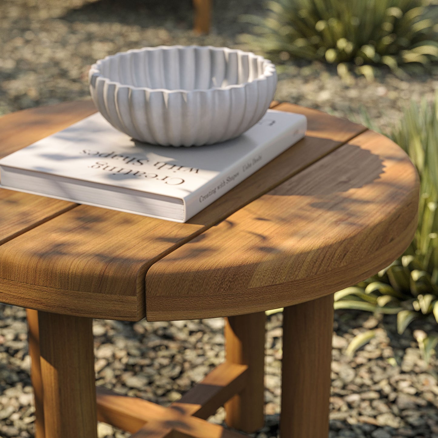 Eleni 20-Inch Round Outdoor Patio Teak Wood Side Table by Modway