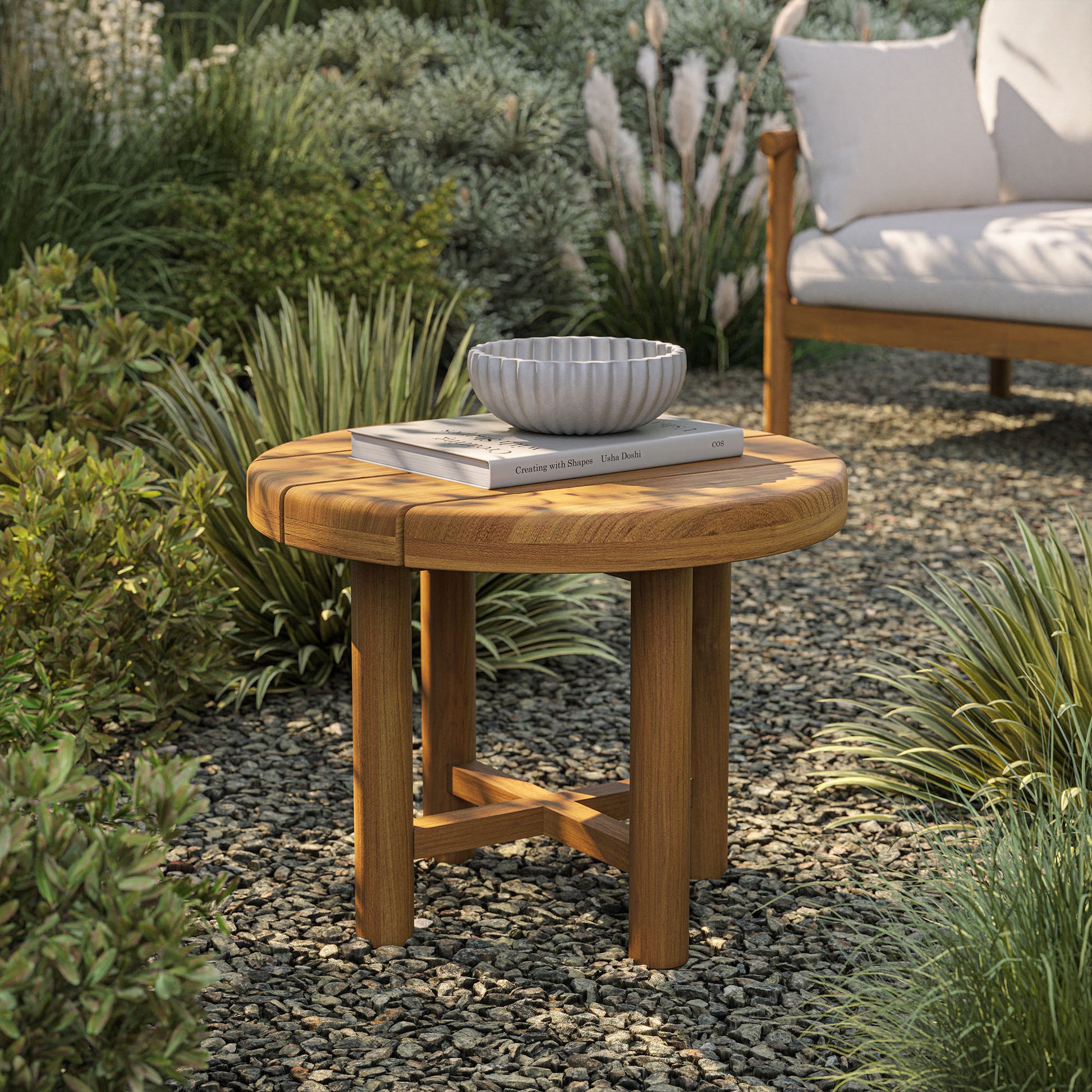 Eleni 20-Inch Round Outdoor Patio Teak Wood Side Table by Modway