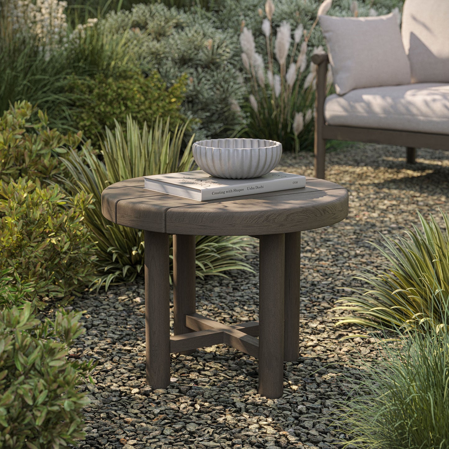Eleni 20-Inch Round Outdoor Patio Teak Wood Side Table by Modway