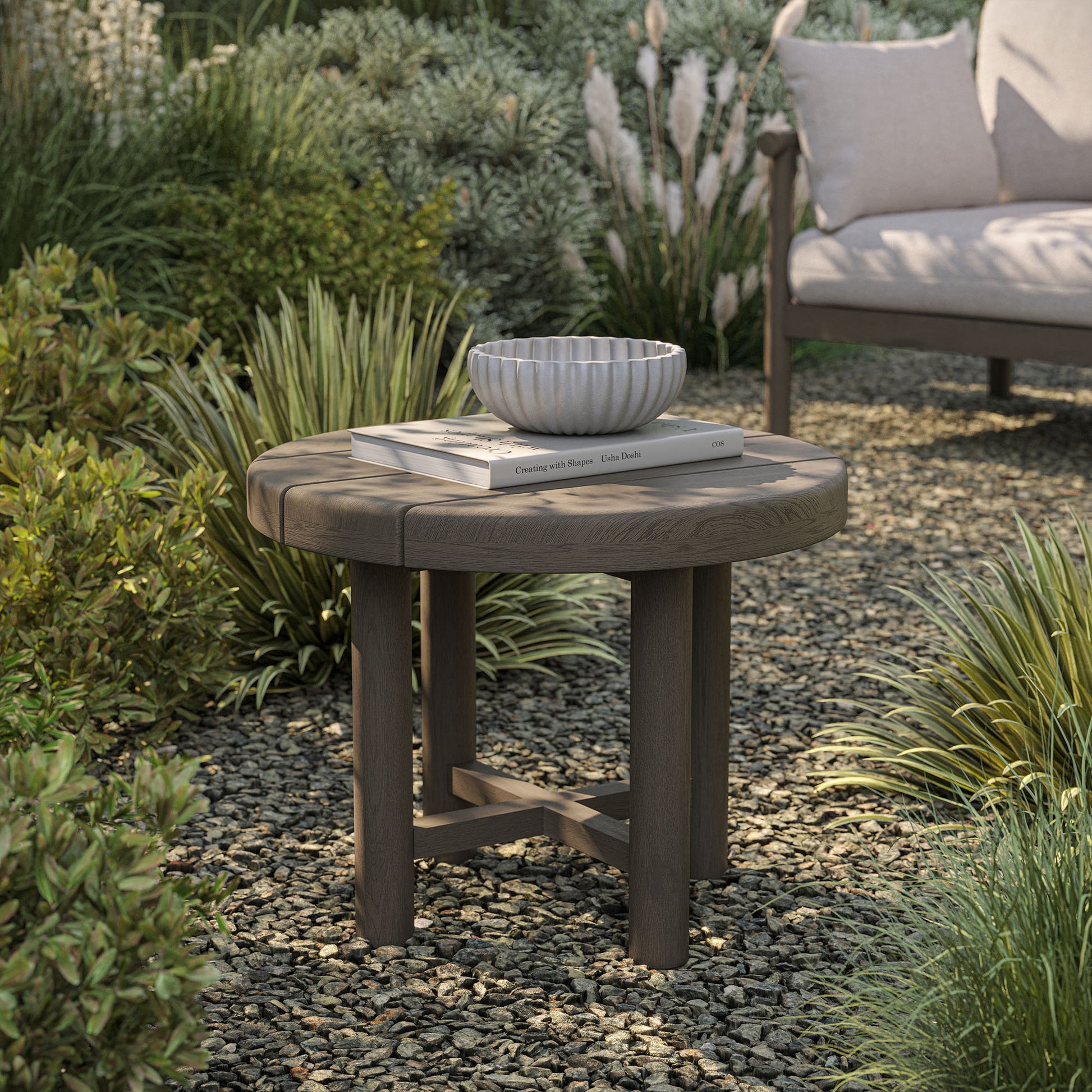Eleni 20-Inch Round Outdoor Patio Teak Wood Side Table by Modway