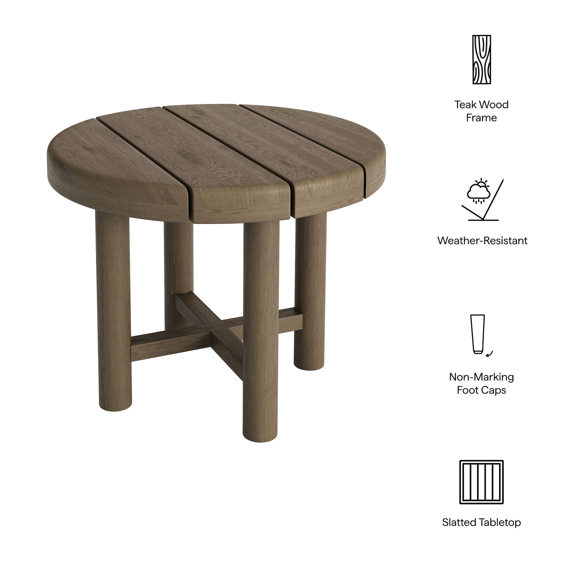 Eleni 20-Inch Round Outdoor Patio Teak Wood Side Table by Modway