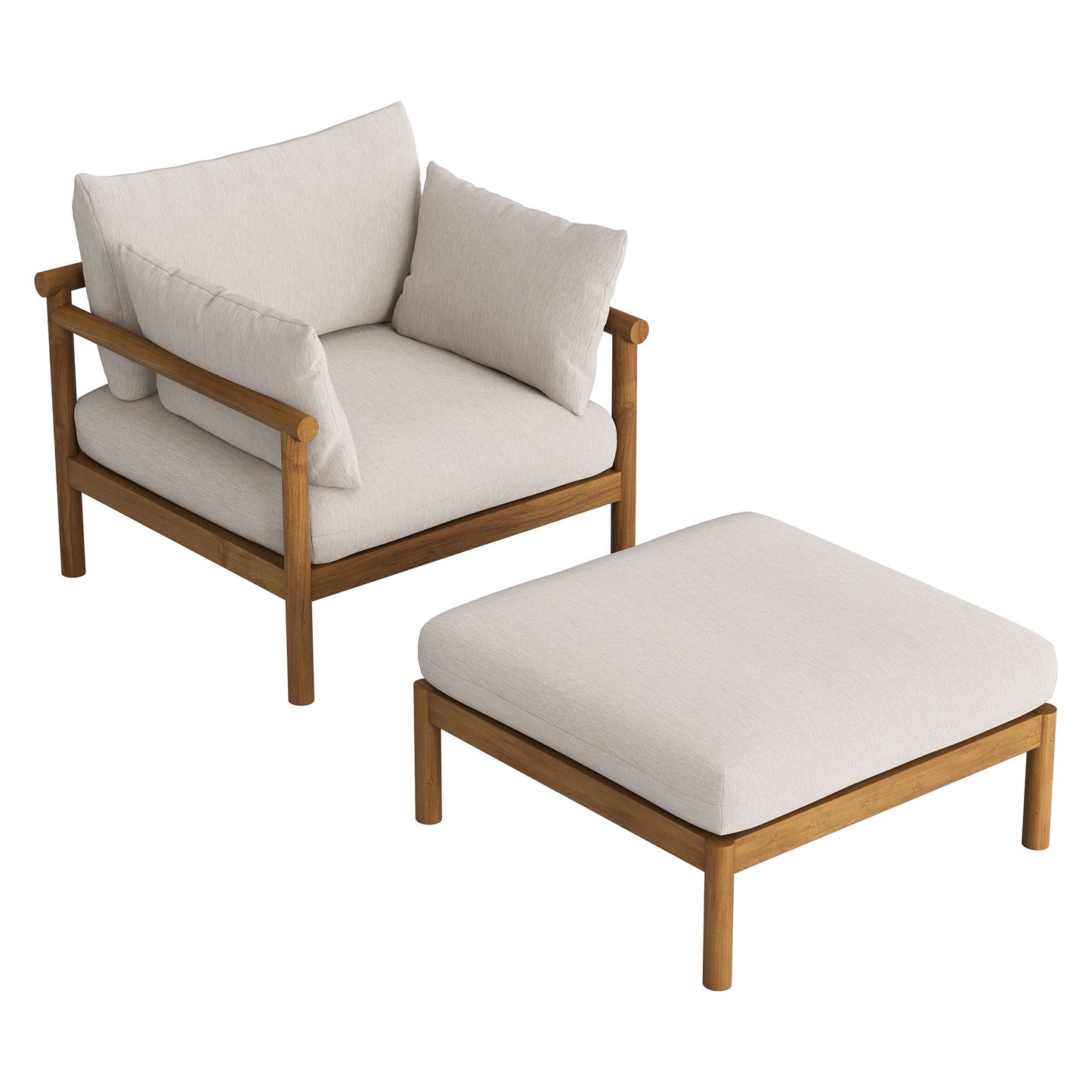 Eleni 2-Piece Outdoor Patio Teak Wood Armchair and Ottoman Set by Modway